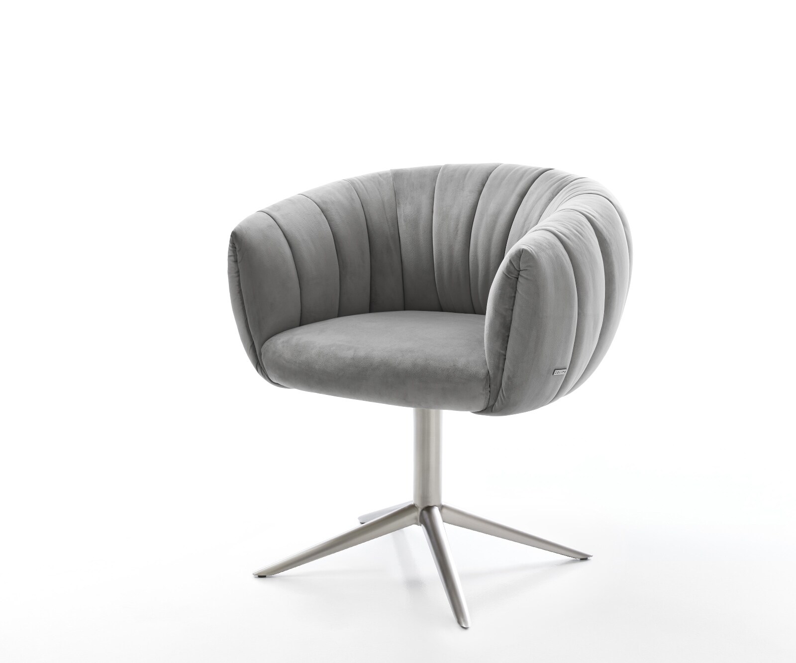 Drehstuhl Jada-Flex Samt Grau Fußkreuz Edelstahl 360° drehbar Wippfunktion Taschenfederkern 1