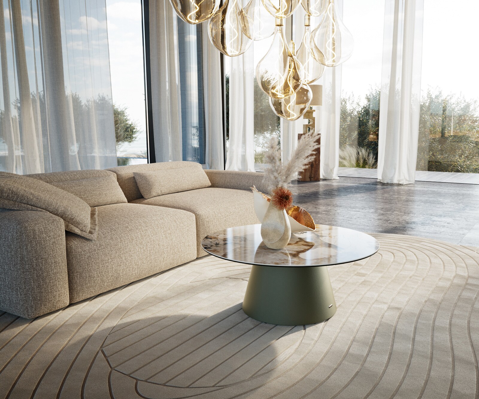 Couchtisch Edge Rund 90x90 cm Keramik Patagonia Poliert Borna Effektfinish Titan 6