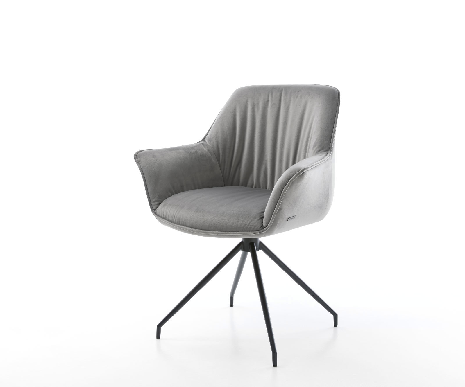 Esszimmerstuhl Keila-Flex mit Armlehnen Samt Grau Kreuzgestell konisch Schwarz Esszimmerstuhl Keila-Flex mit Armlehnen Samt Grau Kreuzgestell konisch Schwarz