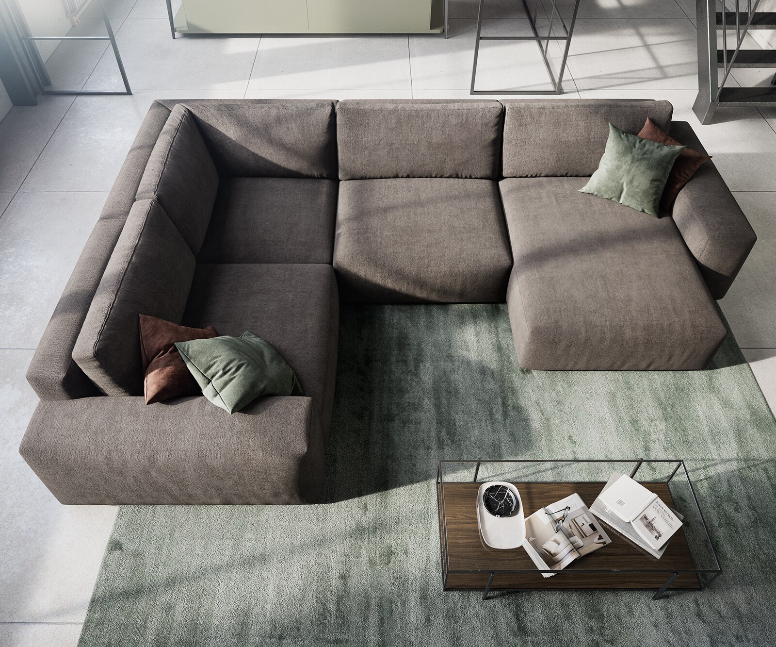 Wohnlandschaft Lanzo XL 360x260 cm Mikrofaser Khakibraun Recamiere variabel 4