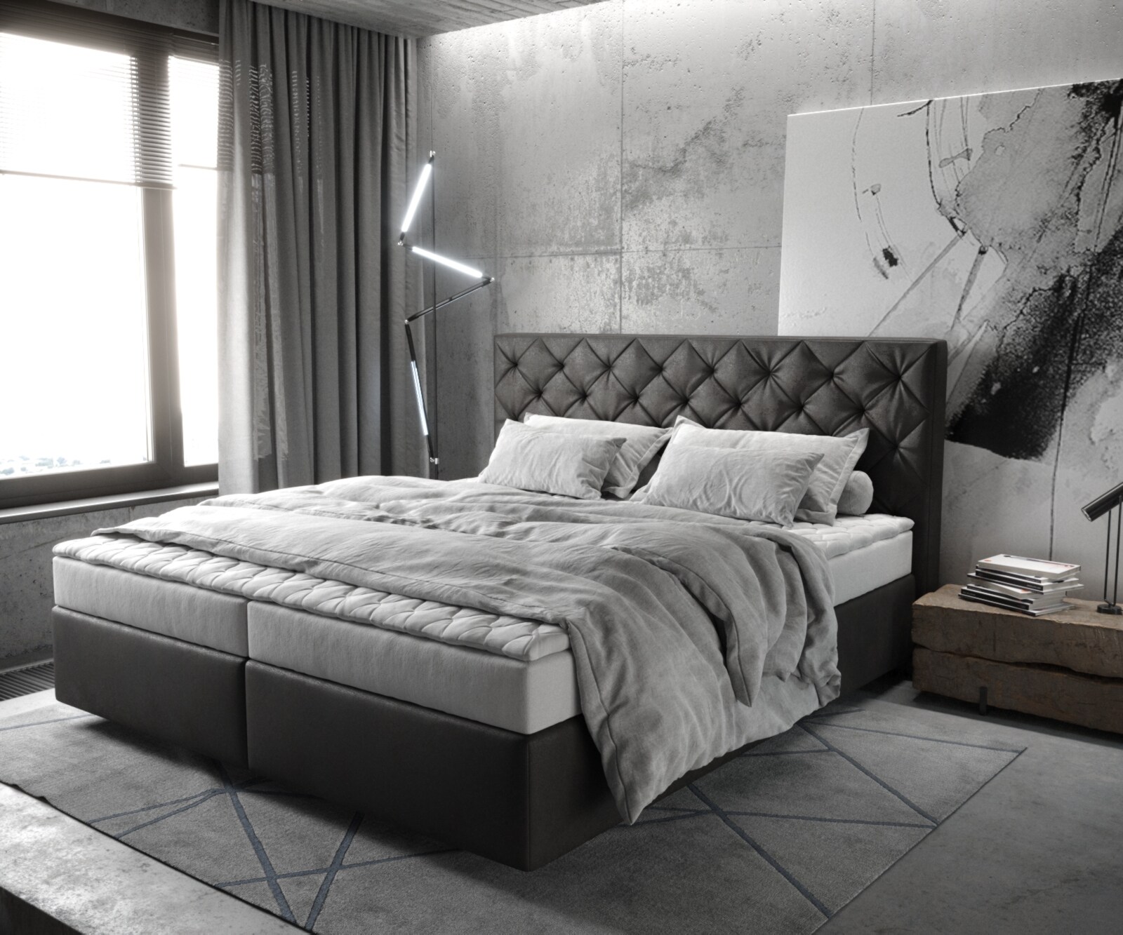 Boxspringbett Dream-Great 180x200 cm Lederimitat Anthrazit mit Matratze und Topper 1