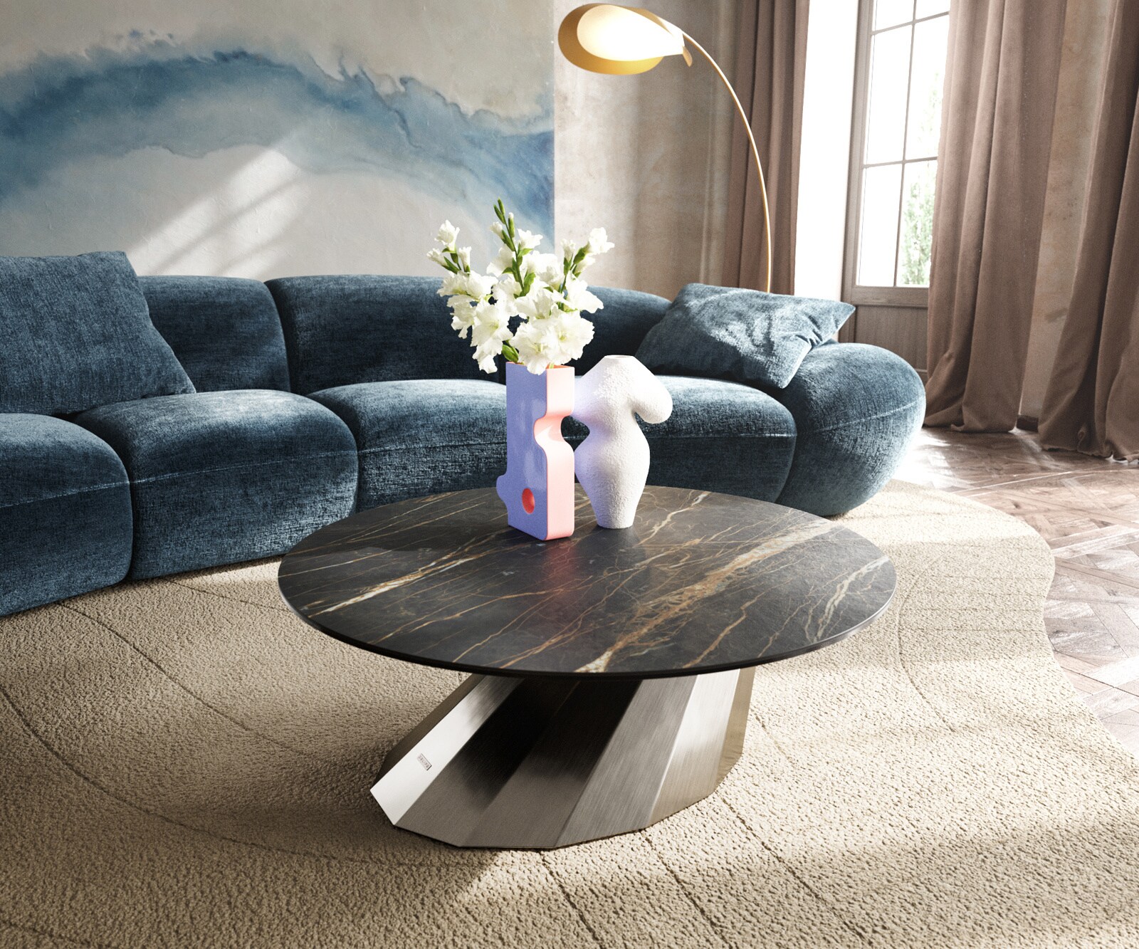Couchtisch Edge Rund 90x90 cm Keramik Laminam® Noir Desir Braun Parabi Edel günstig online kaufen