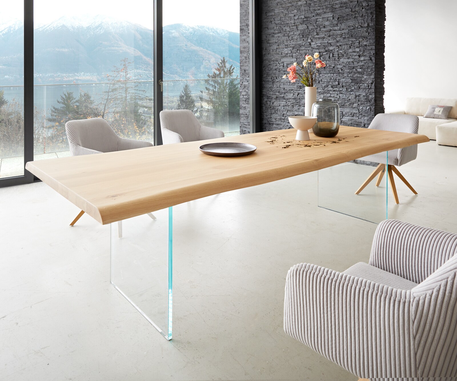 Esstisch Edge 260x100 Eiche Natur Glas Live-Edge 1