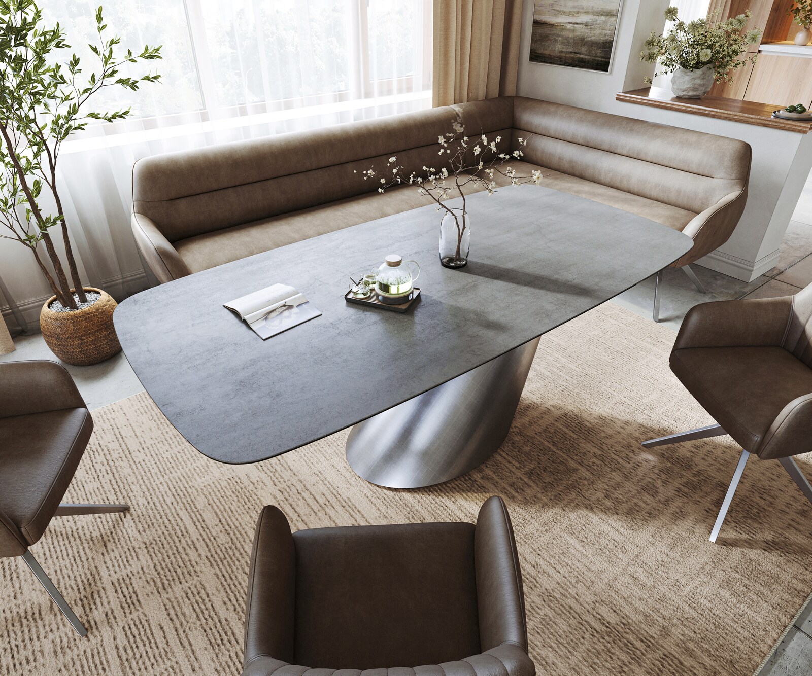 Esstisch Edge Boot 200x100 cm Keramik Beton Grau Cono Metallic Silber 3