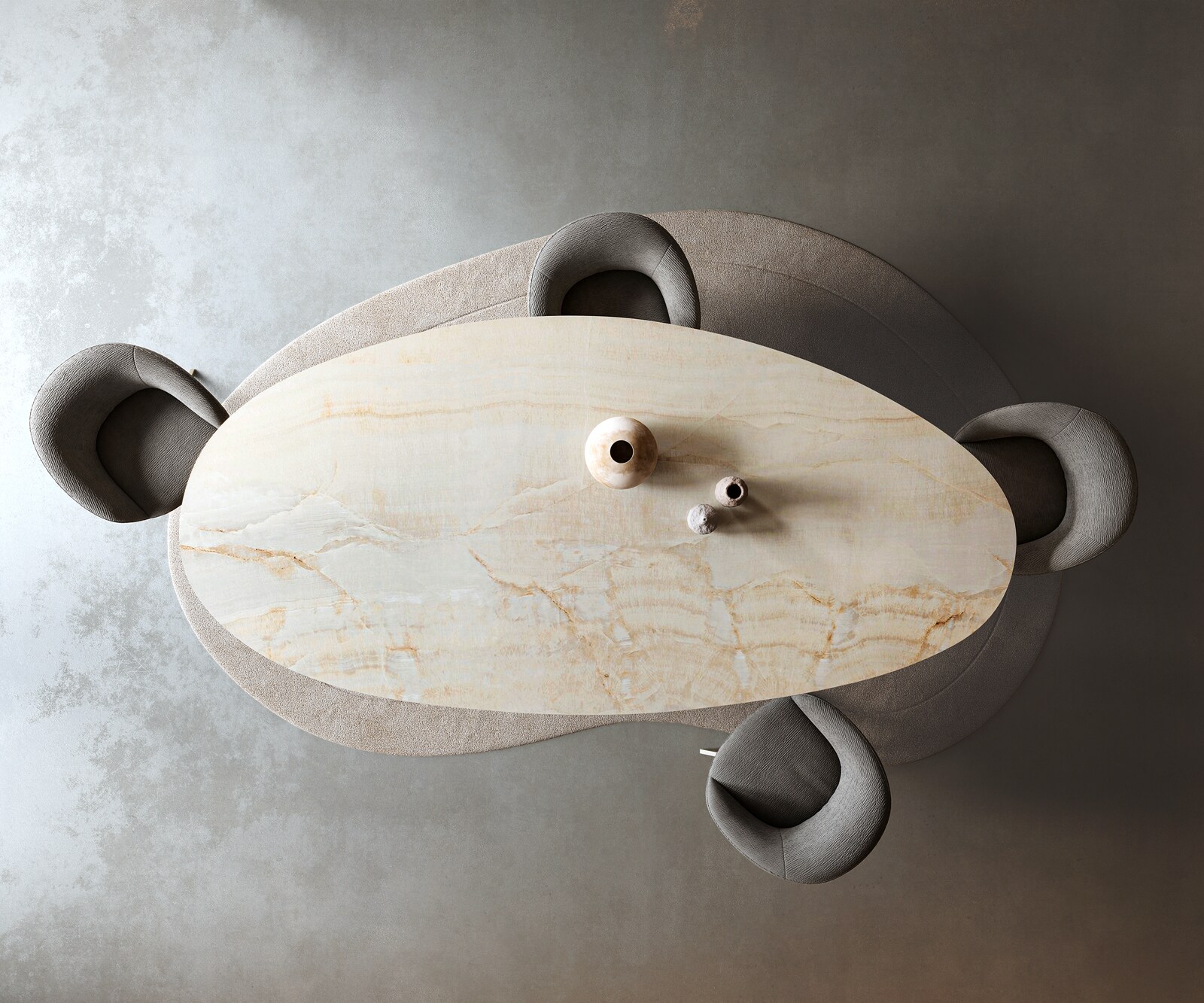 Esstisch Edge Oval 315x150 cm Keramik Iris FMG Onice Oro Infinity Metall Effektfinish Titan 5