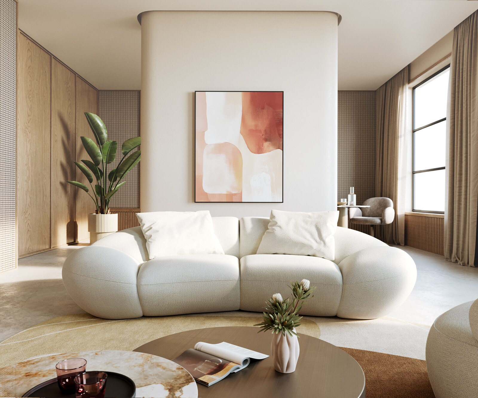 2-Sitzer Lunna 280x170 cm Bouclé Soft Beige 2 Kissen