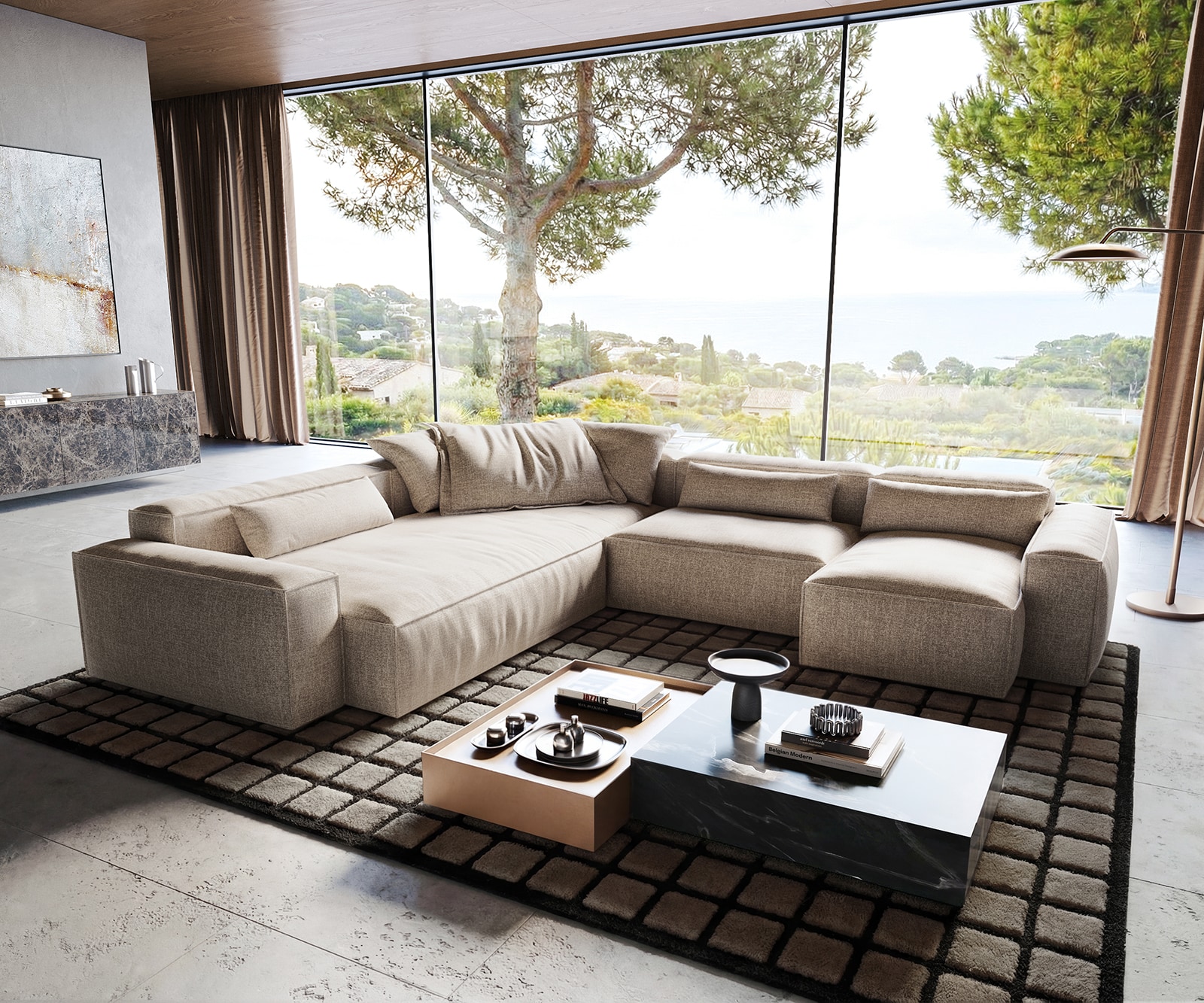 Wohnlandschaft Freestyle Cozy Webstoff Soft Beige 360x290 cm