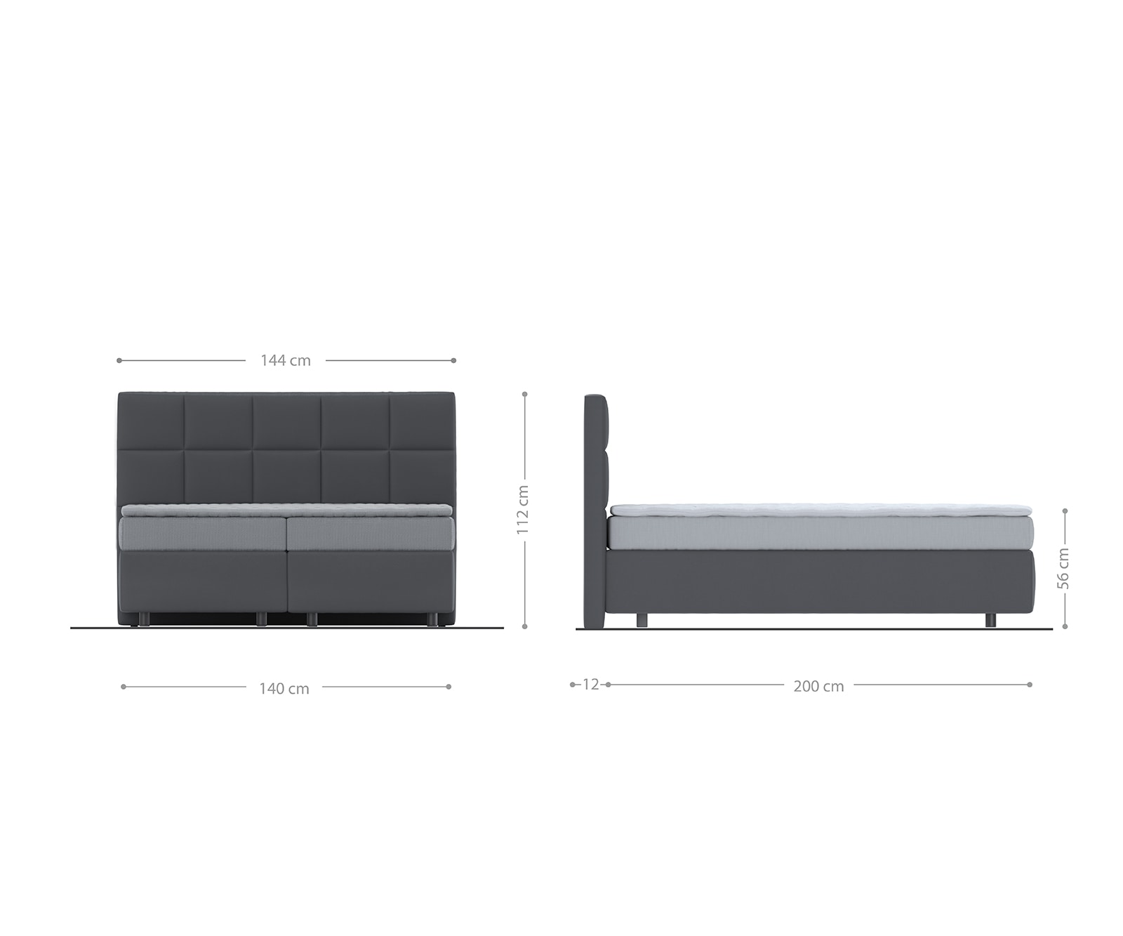 Boxspringbett Dream-Fine 140x200 cm Mikrofaser Grau mit Matratze und Topper 3 Boxspringbett Dream-Fine 140x200 cm Mikrofaser Grau mit Matratze und Topper 3