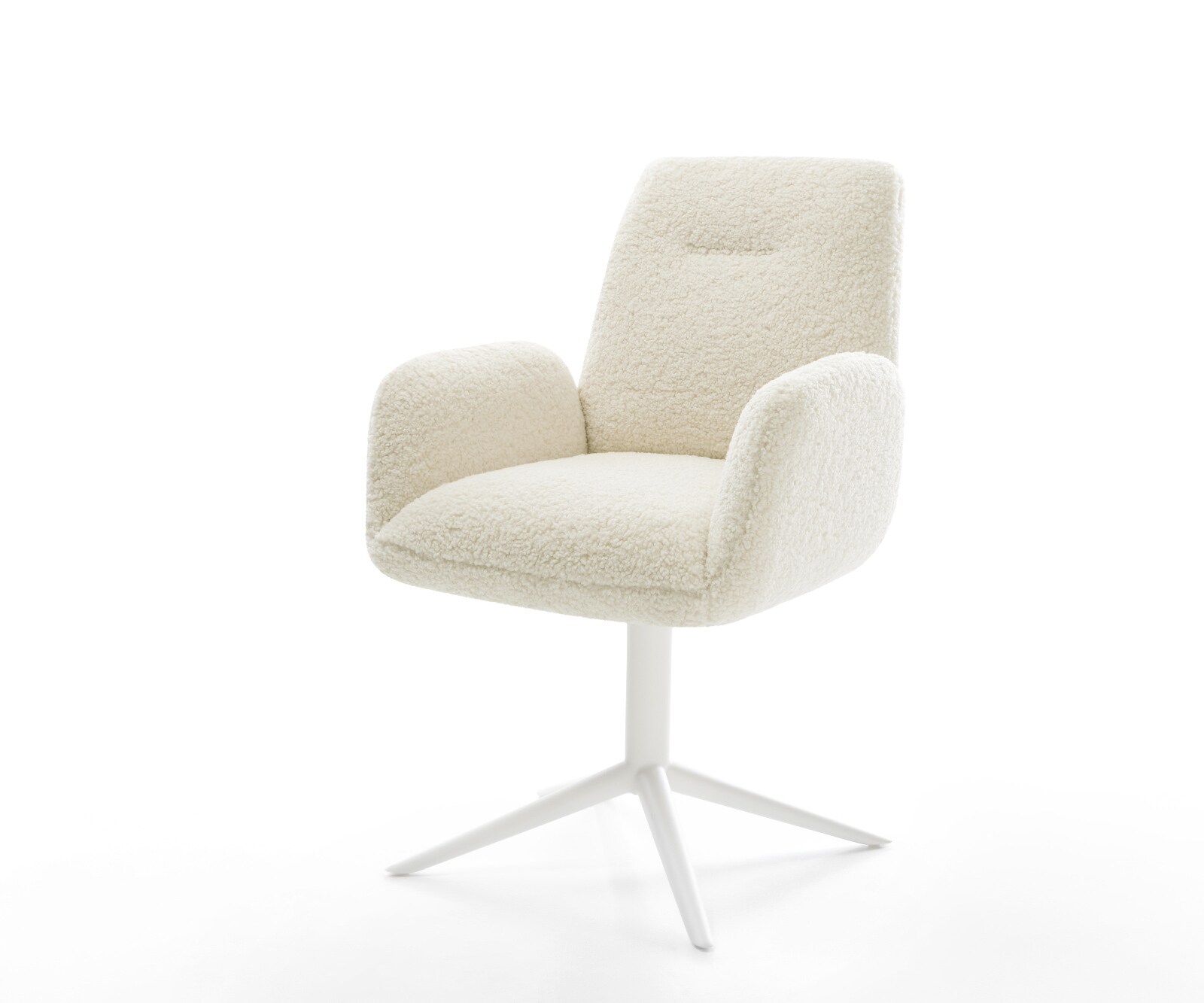 Drehstuhl Zoa-Flex Teddystoff Beige Fußkreuz Weiß 360° drehbar Wippfunktion Taschenfederkern