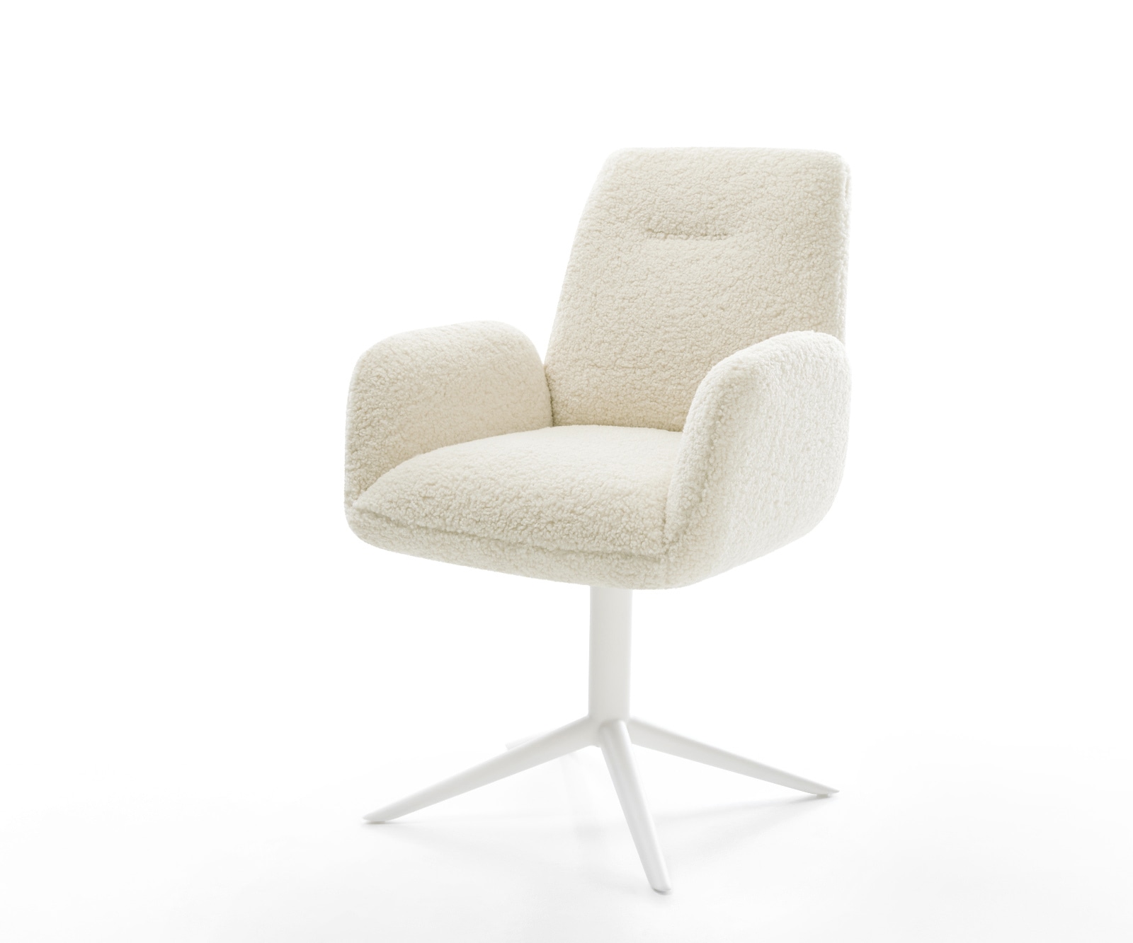 Drehstuhl Zoa-Flex Teddystoff Beige Fußkreuz Weiß 360° drehbar Wippfunktion Taschenfederkern