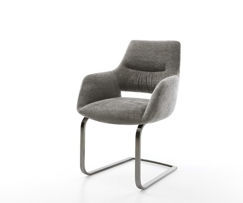 Freischwinger Yago-Flex mit Armlehnen Bouclé Soft Schlamm Freischwinger flach Graphit Taschenfederkern