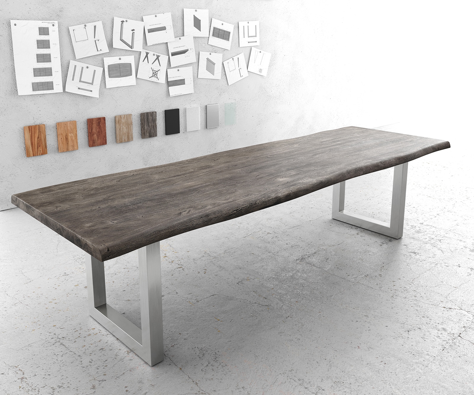 Esstischplatte Edge 300x100cm XL Akazie Platin Live-Edge 3 Esstischplatte Edge 300x100cm XL Akazie Platin Live-Edge 3