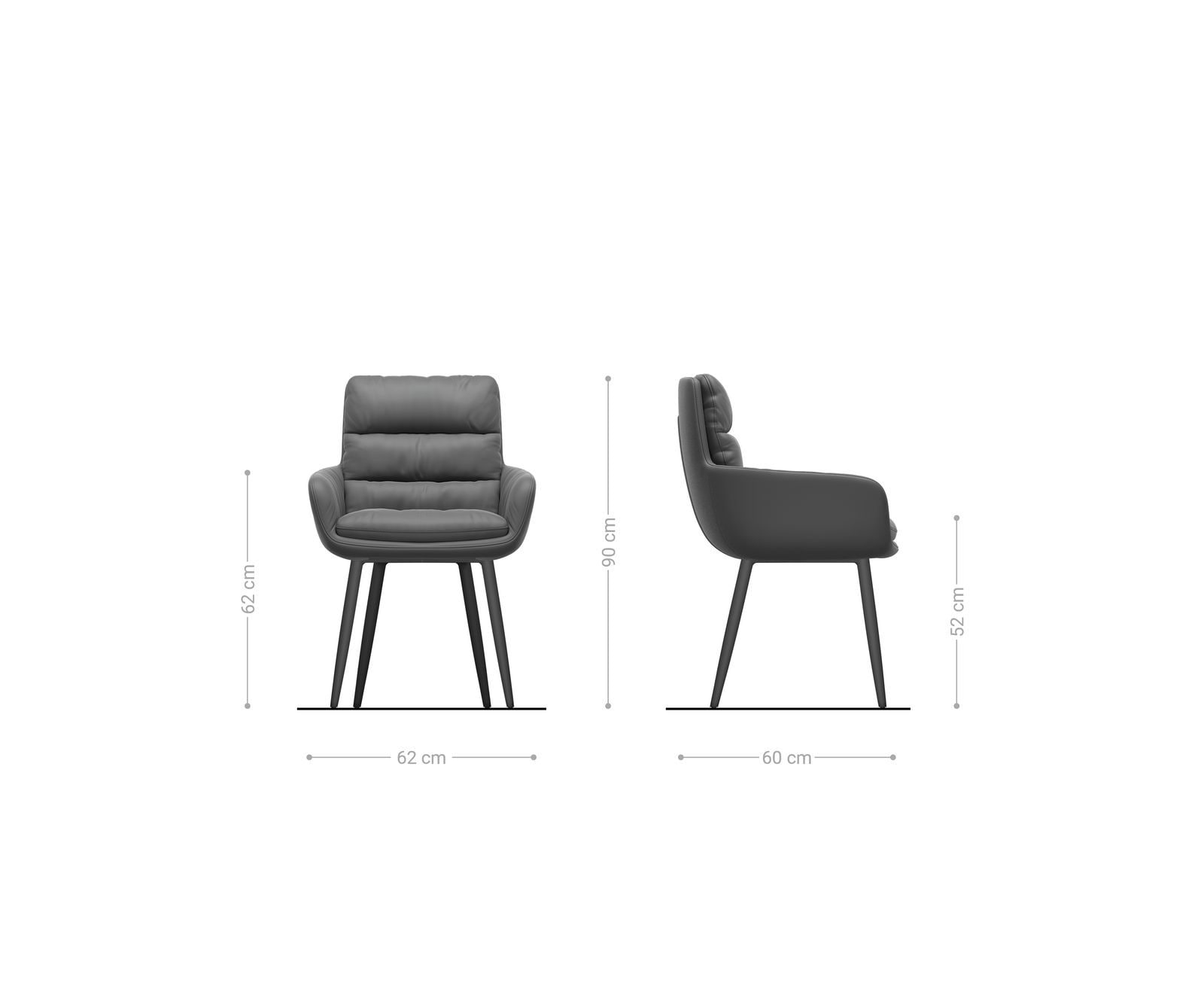 Esszimmerstuhl Abelia-Flex mit Armlehnen Samt Grau 4-Fuß konisch Schwarz 6