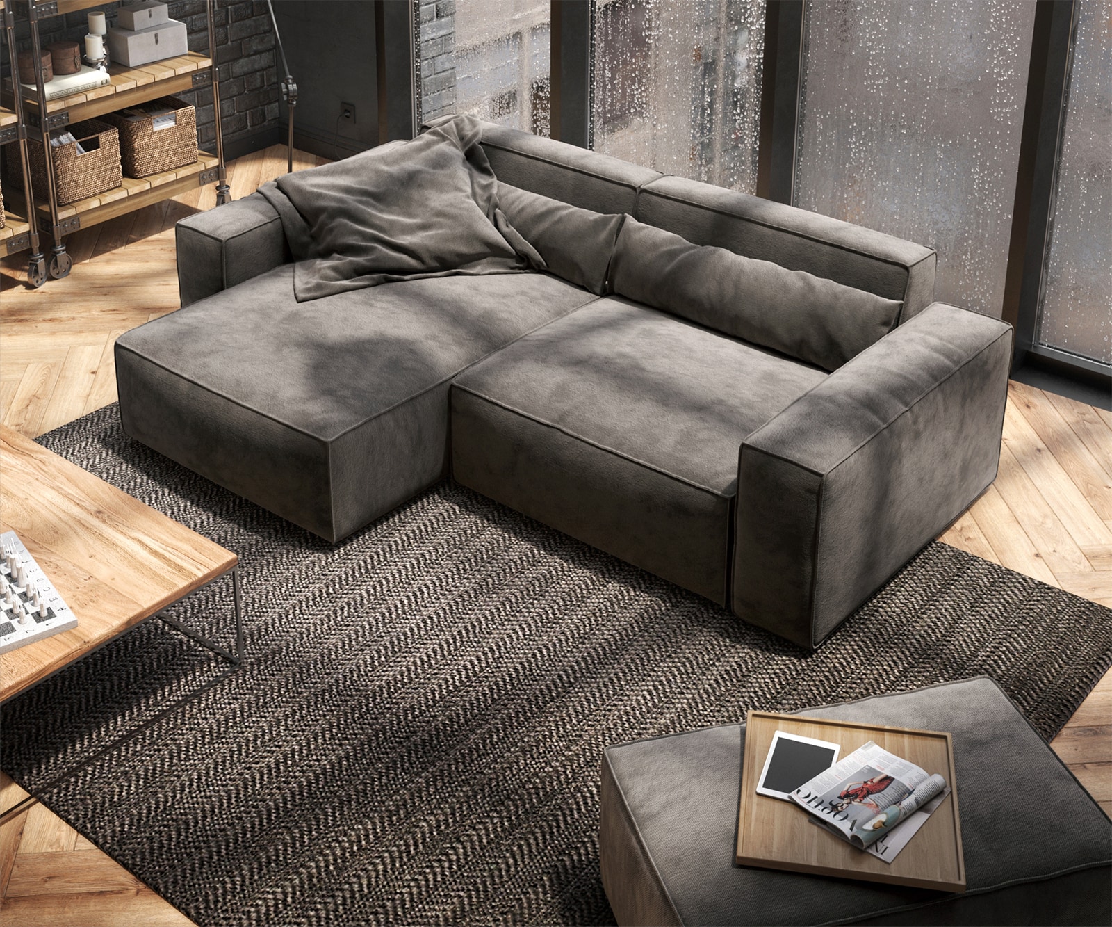 Ecksofa Sirpio 230x155 cm Mikrofaser Khakibraun Recamiere variabel mit Hocker 3 Ecksofa Sirpio 230x155 cm Mikrofaser Khakibraun Recamiere variabel mit Hocker 3