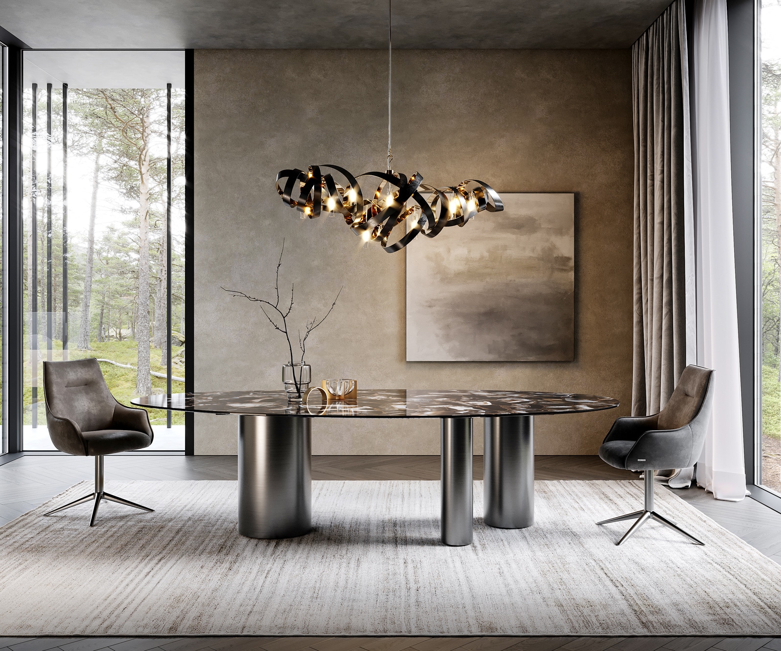 Tischgestell Troa Edelstahl Graphit für Tischplatten ab 200 cm 2