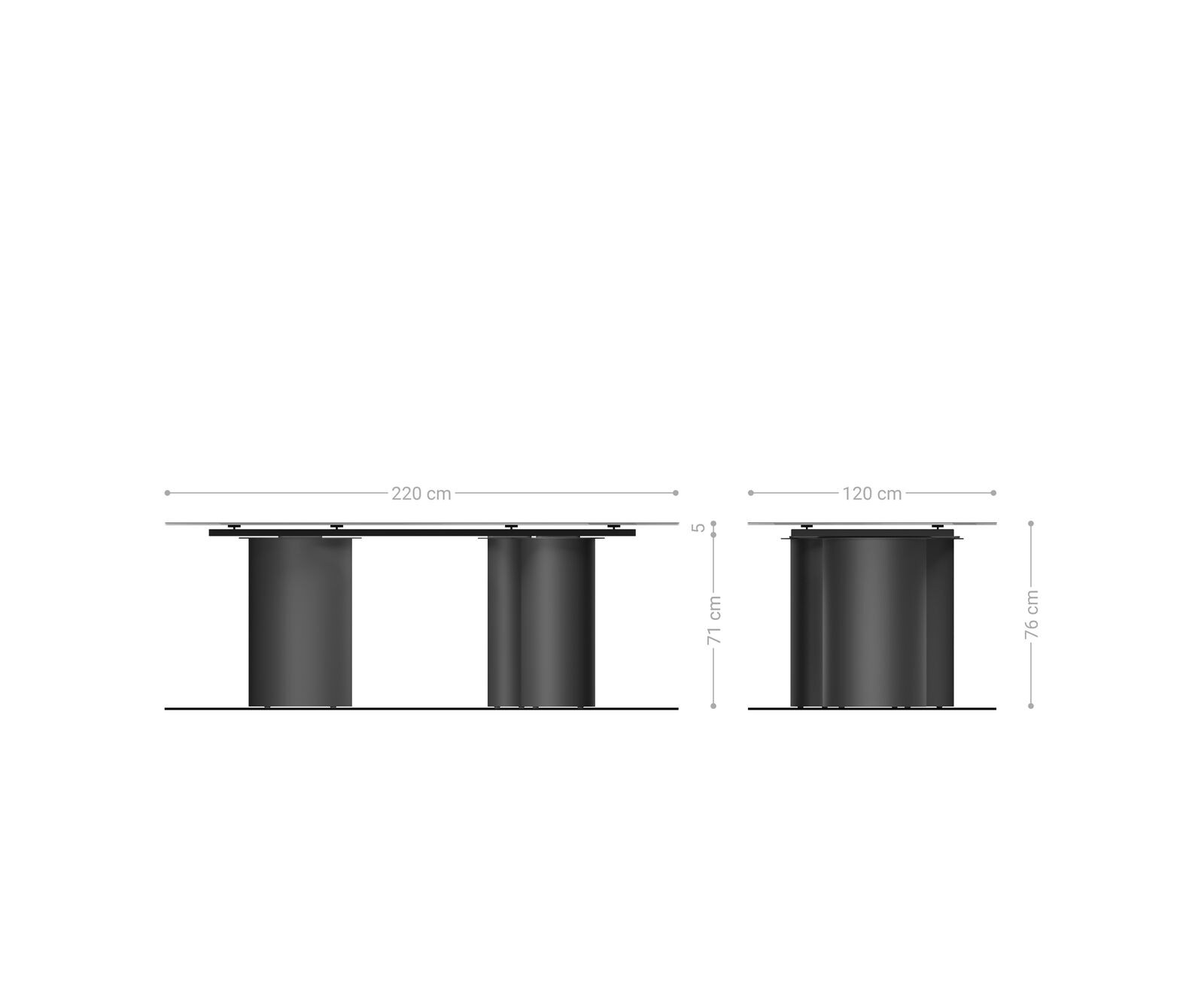 Esstisch Edge Oval 220x120 Keramik Laminam® Nero Greco Anthrazit Troa Edelstahl Graphit 8