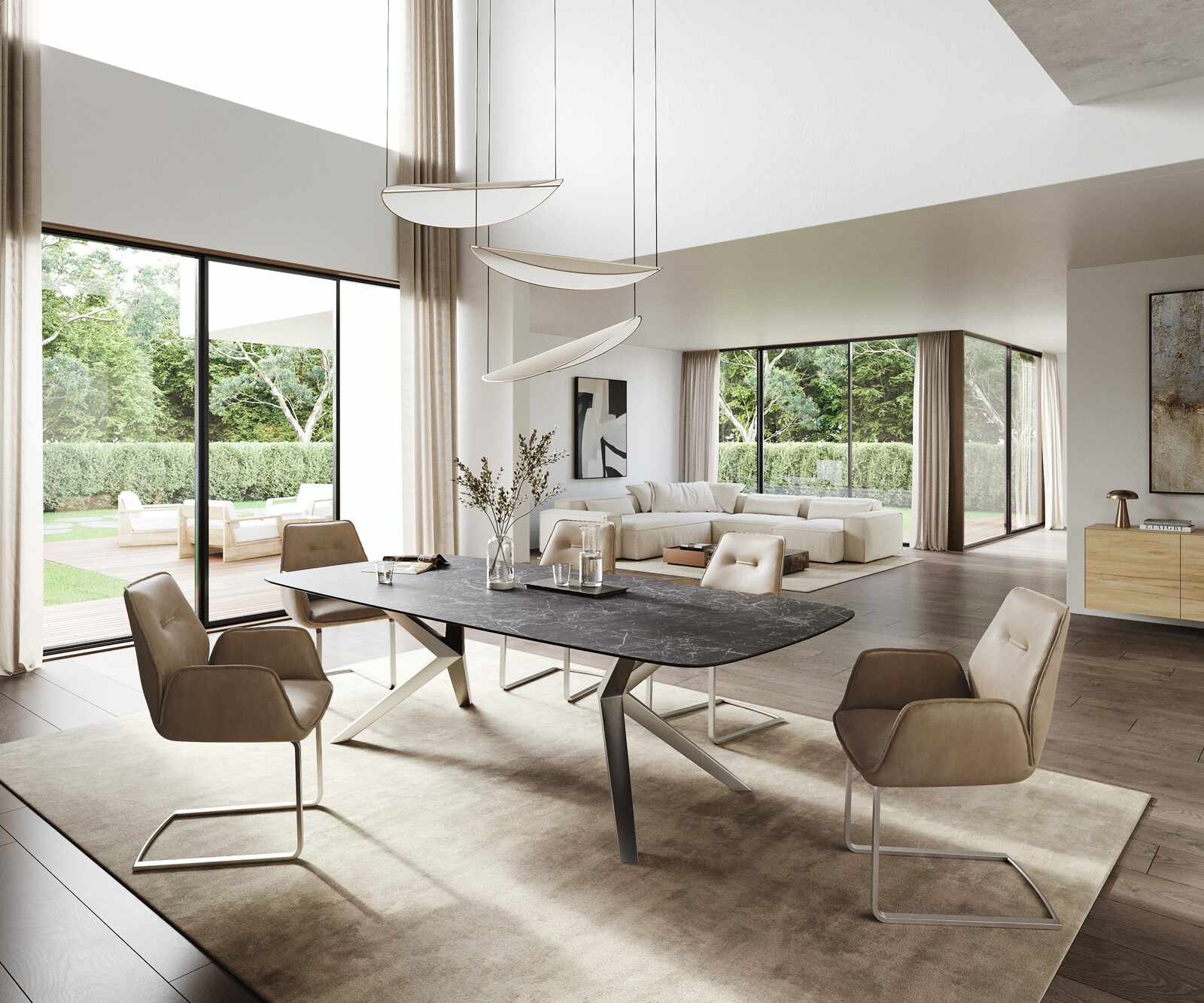 Esstisch Edge Boot 260x120 cm Keramik Laminam® Nero Greco Anthrazit Zenthara kantig Edelstahl 6