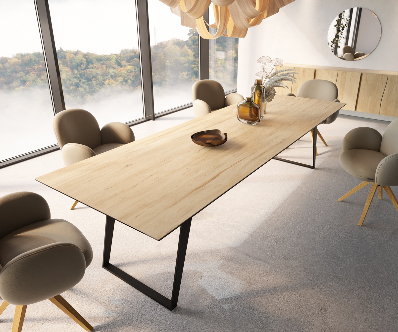 Esstisch Edge 300x100 Keramik Laminam® Sabbia Eichefarbig Metall Schräg Schwarz 4