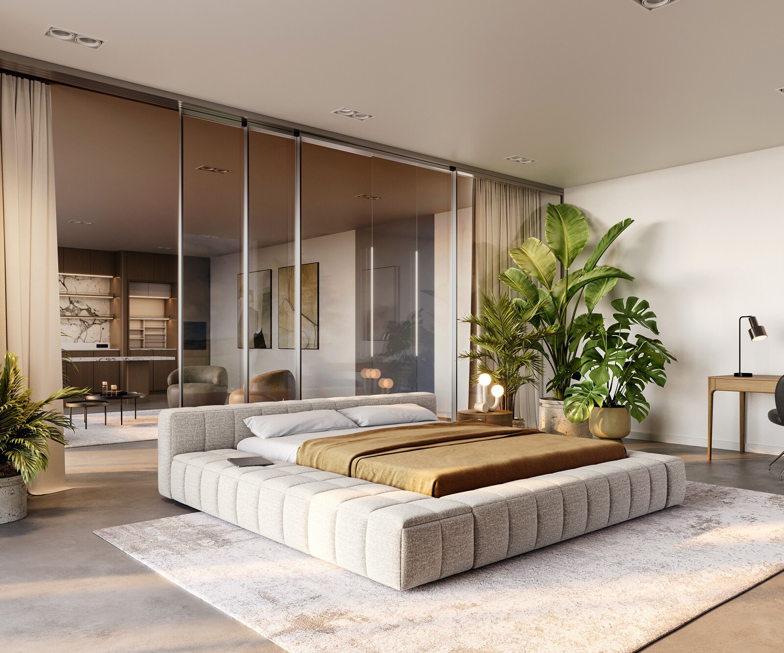 Polsterbettgestell Espazio 180x200 cm Webstoff Soft Beige 1