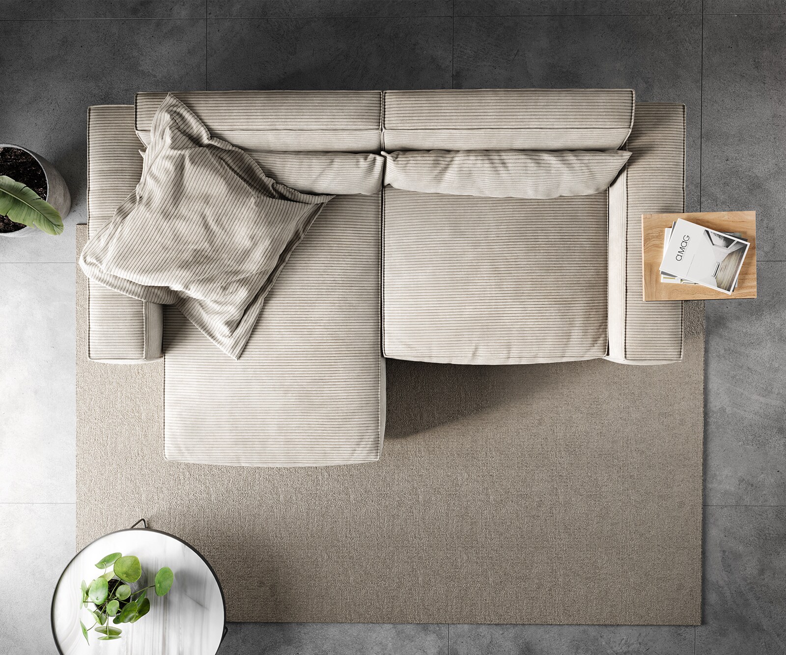 Ecksofa Sirpio 230x155 cm Cord Beige Recamiere variabel 5