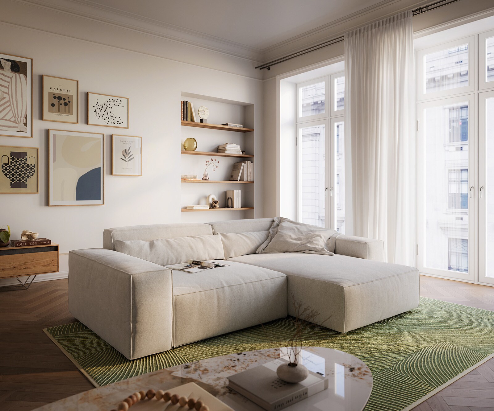 Ecksofa Sirpio XL 270x170 cm Strukturstoff Soft Beige Recamiere variabel 1