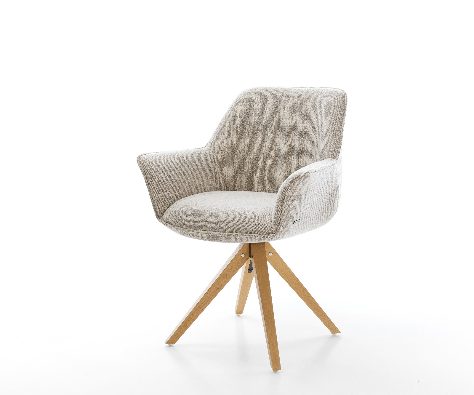 Delife Drehstuhl Keila-Flex Mit Armlehnen Webstoff Soft Beige Holzgestell Kantig Natur 180° Drehbar