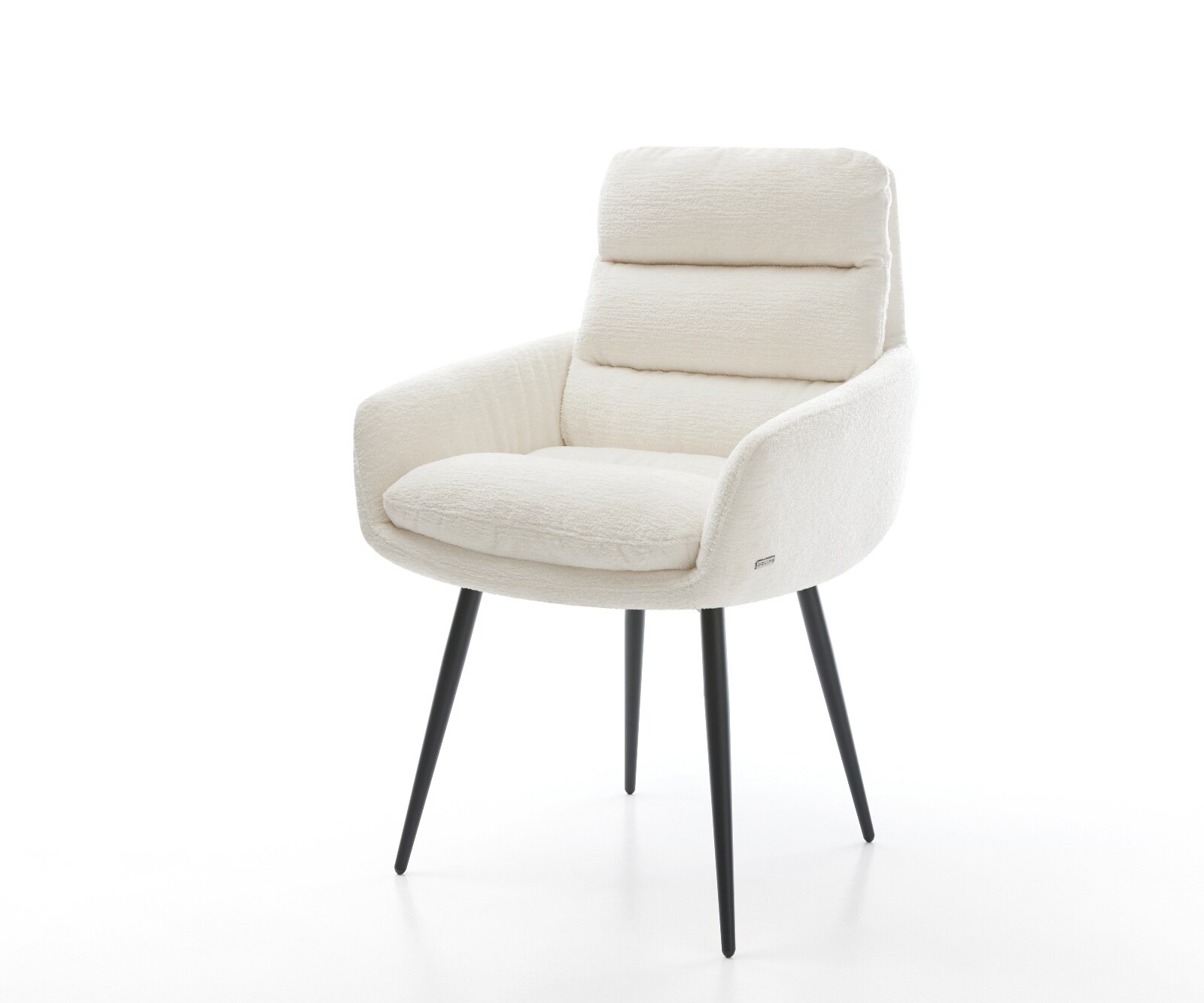 Esszimmerstuhl Abelia-Flex mit Armlehnen Bouclé Soft Beige 4-Fuß konisch Schwarz