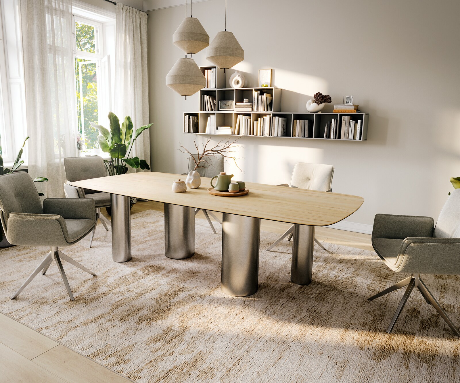 Esstisch Edge Boot 260x120 cm Keramik Laminam® Sabbia Eichefarbig Pilier Edelstahl gebürstet 7