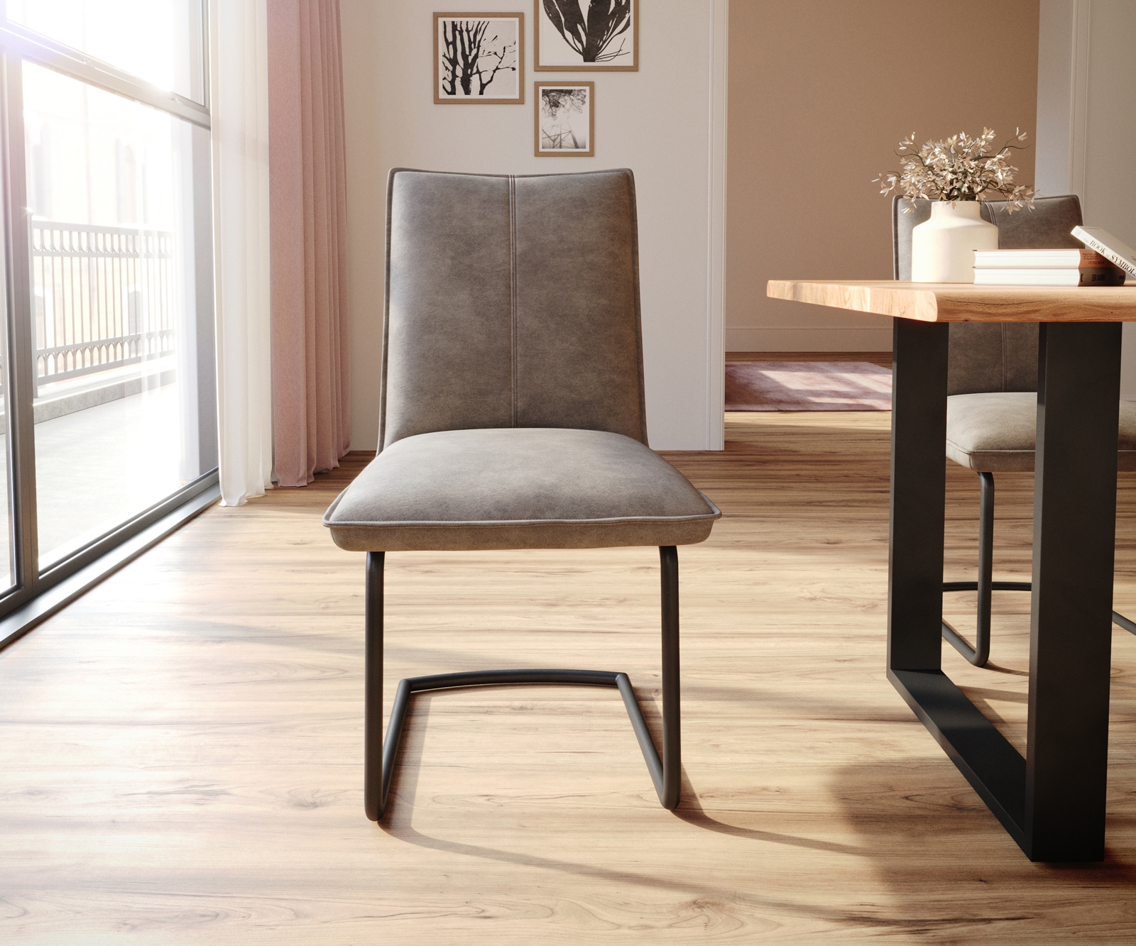 Freischwinger Lelio-Flex Mikrofaser Taupe Vintage Freischwinger rund Schwarz Taschenfederkern 1 Freischwinger Lelio-Flex Mikrofaser Taupe Vintage Freischwinger rund Schwarz Taschenfederkern 1