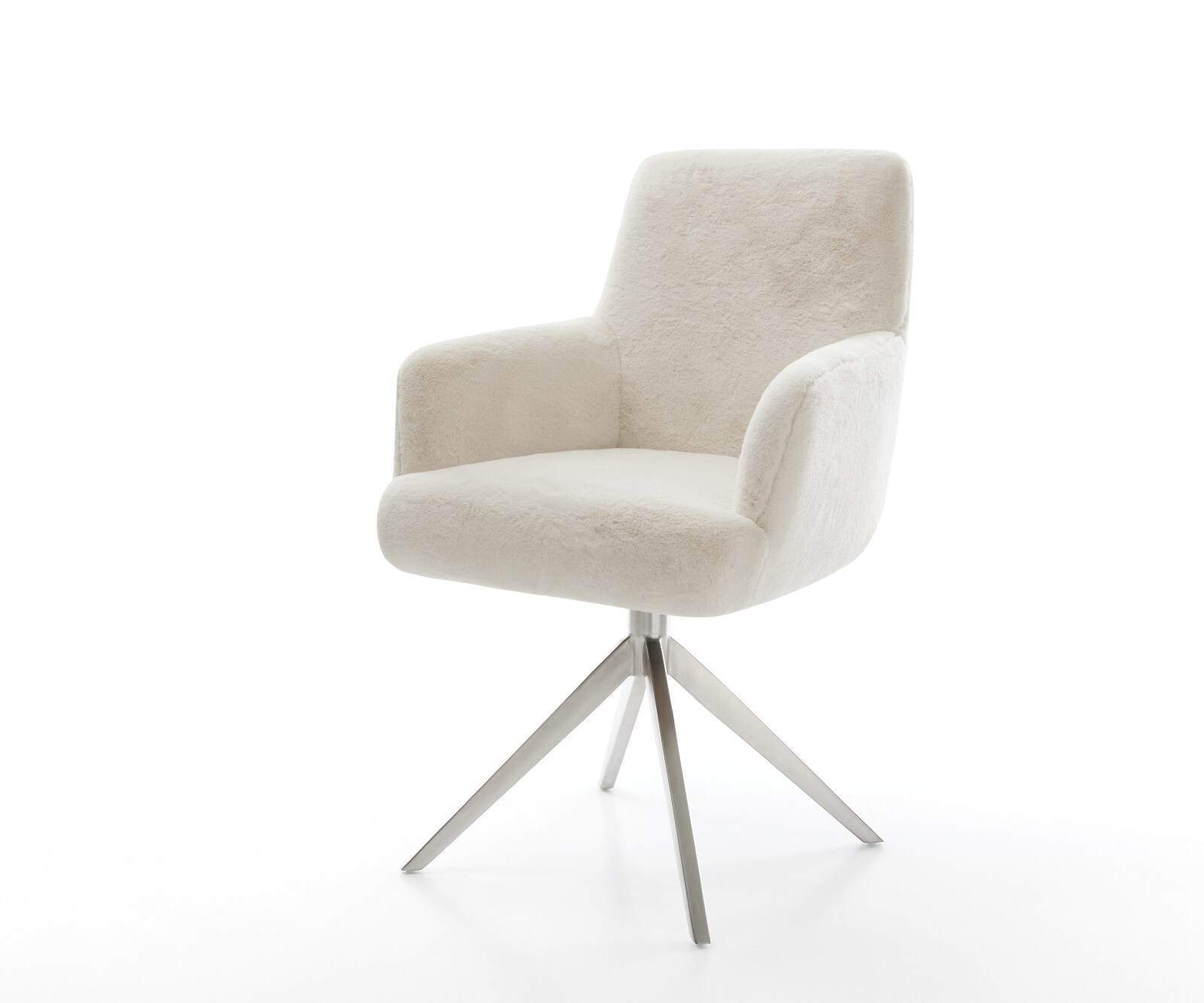 Drehstuhl Heira-Flex mit Armlehnen Plüsch Creme-Weiß Kreuzgestell breit Ede günstig online kaufen