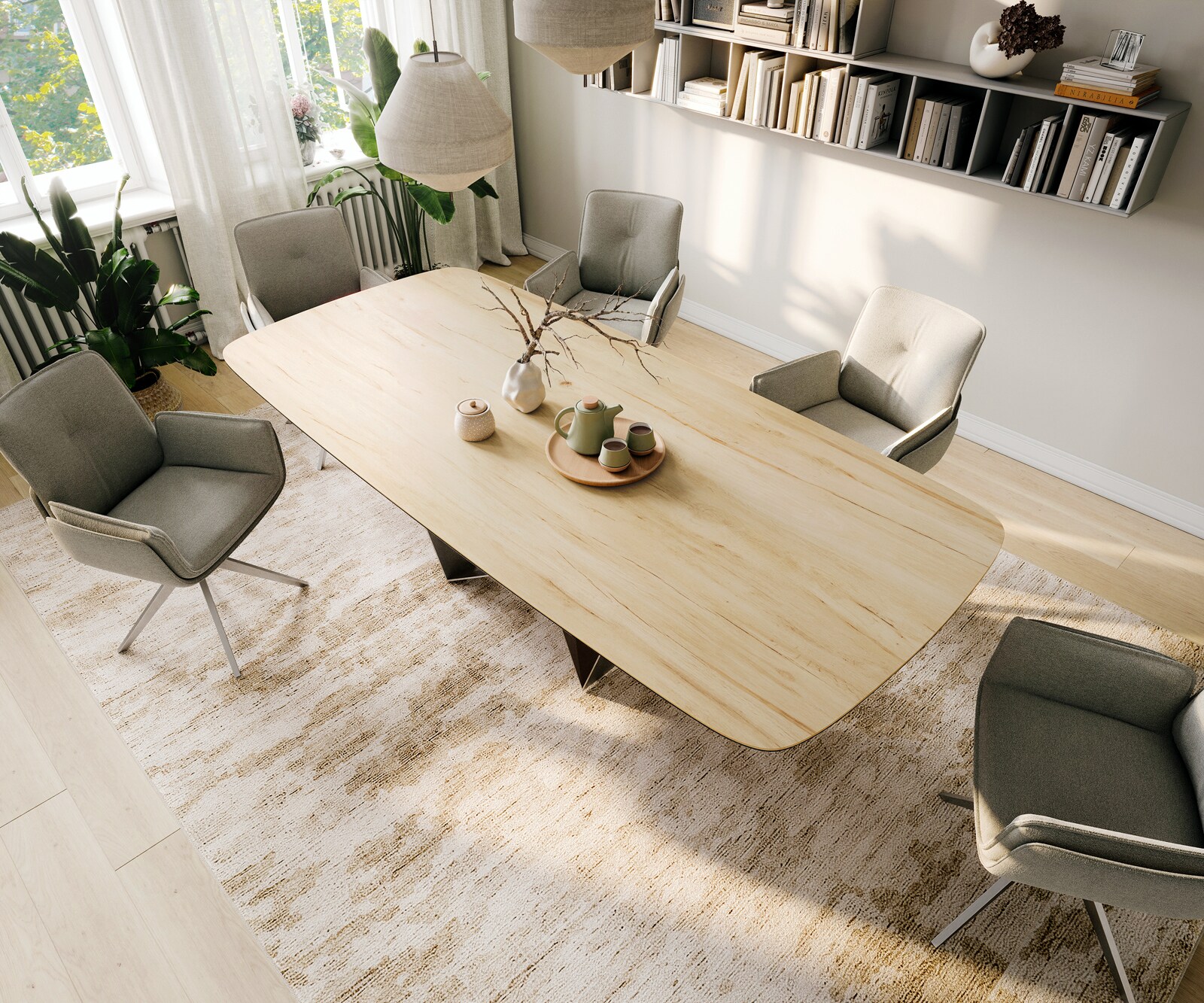 Esstisch Edge Boot 260x120 cm Keramik Laminam® Sabbia Eichefarbig Spider Flachstahl Edelstahl 4