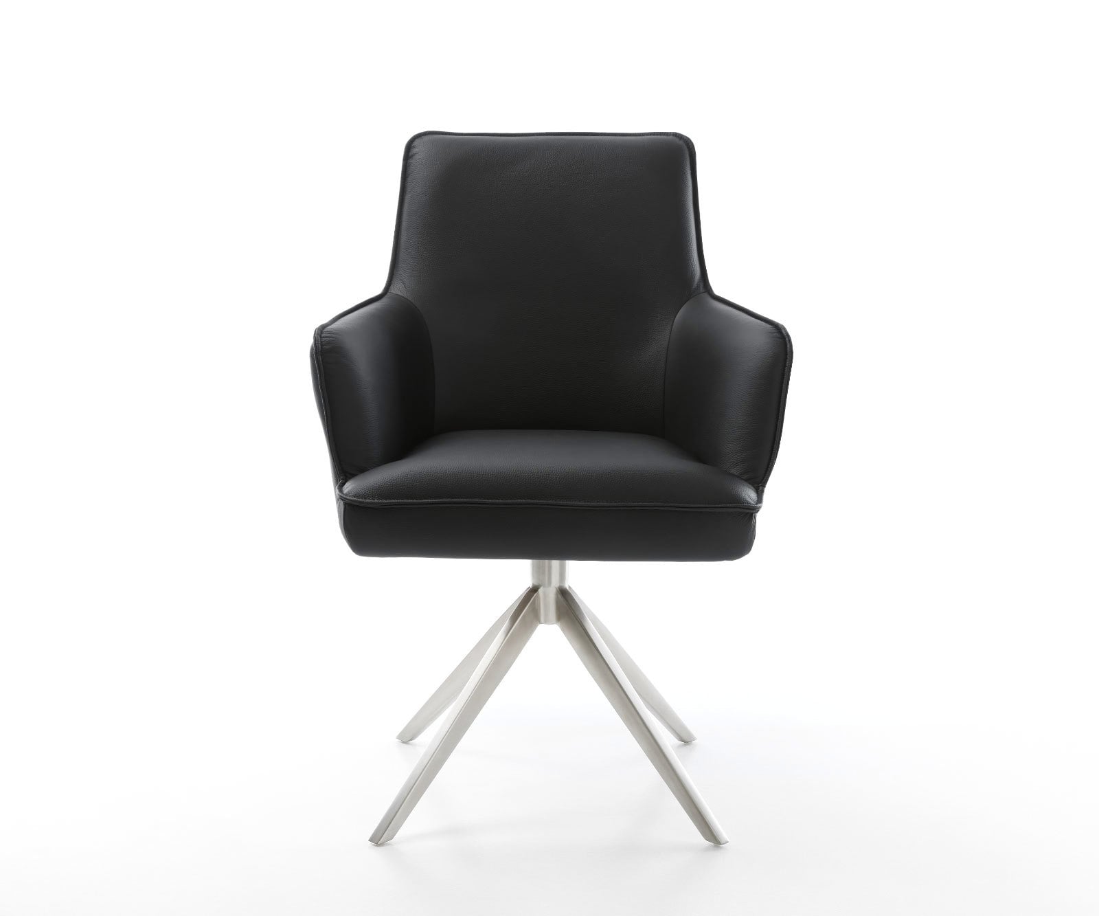 Drehstuhl Heira-Flex mit Armlehnen Echt-Leder Schwarz Kreuzgestell breit Edelstahl 360° drehbar Wippfunktion Taschenfederkern 1 Drehstuhl Heira-Flex mit Armlehnen Echt-Leder Schwarz Kreuzgestell breit Edelstahl 360° drehbar Wippfunktion Taschenfederkern 1