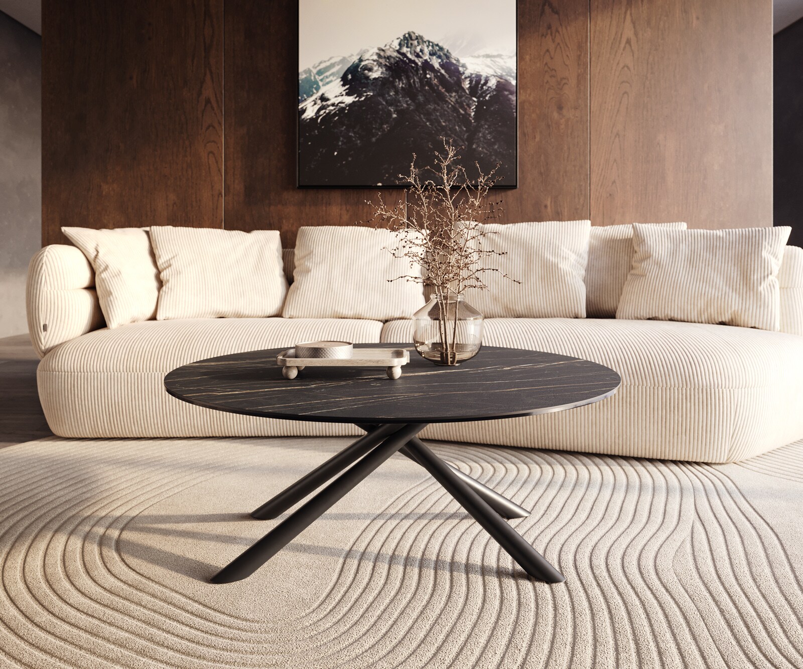 Couchtisch Edge Rund 100x100 cm Keramik Laminam® Noir Desir Braun Sarity Metall Schwarz 5