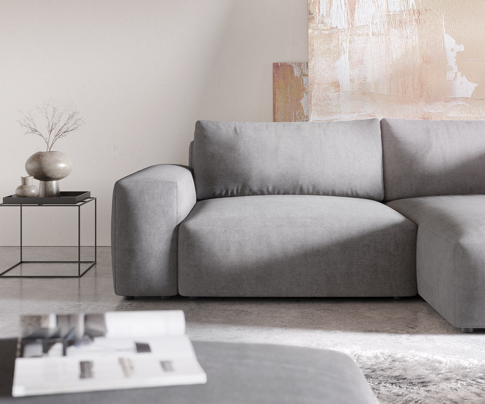 Ecksofa Lanzo XL 270x180 cm Mikrofaser Grau Recamiere variabel mit Hocker 4
