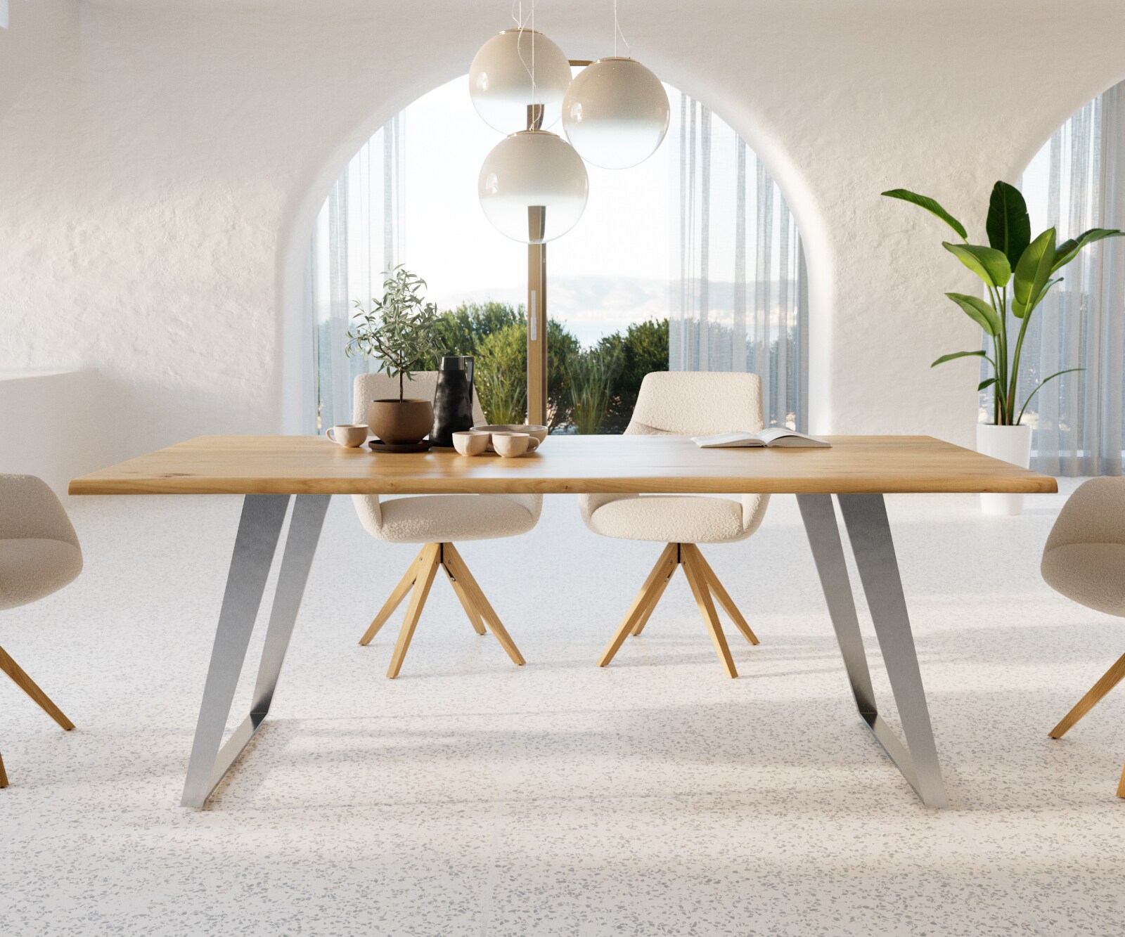 Esstisch Edge 200x100x2,5-3 Eiche Natur Edelstahl Schräg Live-Edge 1