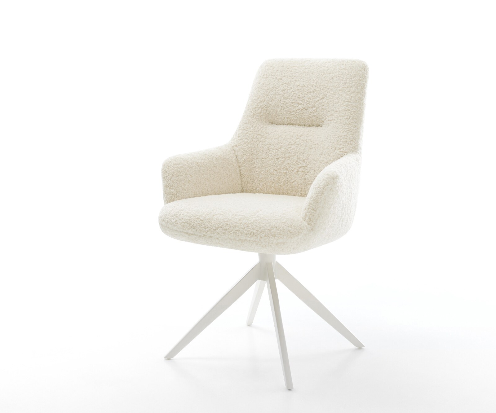 Chaise-pivotante Zelia-Flex avec accoudoirs tissu teddy beige pied croisé large blanc pivotement sur 360° fonction bascule resorts ensachés