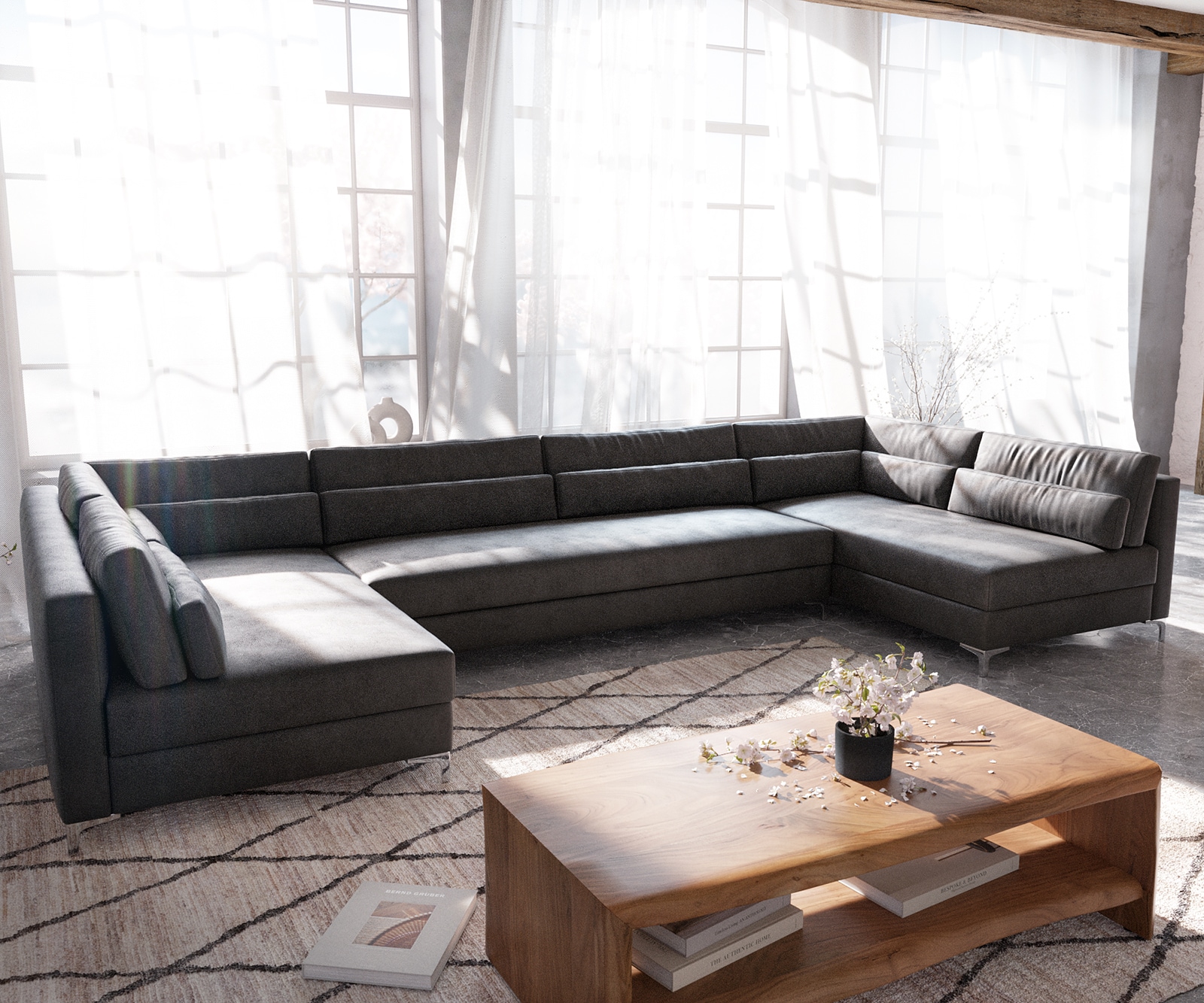 Wohnlandschaft Elio XL 400x185 cm Lederimitat Vintage Anthrazit Wohnlandschaft Elio XL 400x185 cm Lederimitat Vintage Anthrazit
