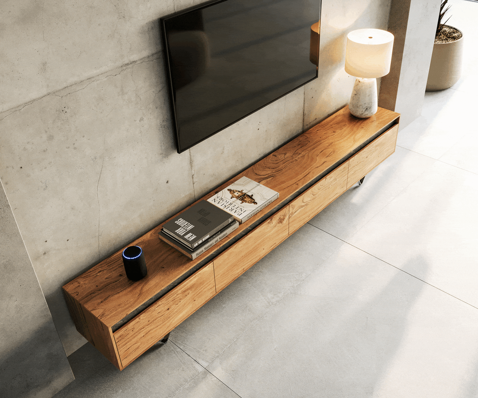 Design-Lowboard Stonegrace 240 cm Akazie Natur Schiefer 4 Türen 3