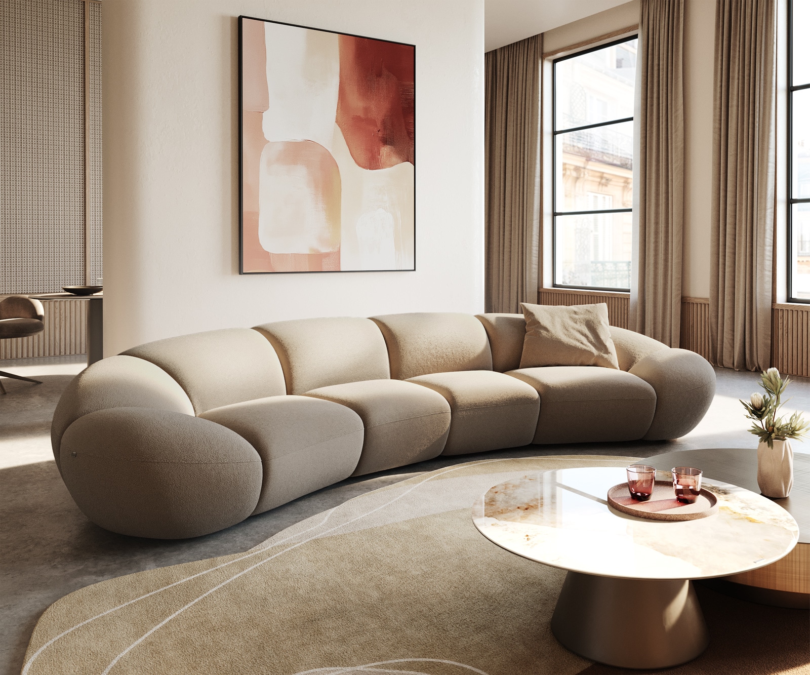 Big-Sofa Lunna 360x175 cm Fein Bouclé Taupe 2 Kissen Big-Sofa Lunna 360x175 cm Fein Bouclé Taupe 2 Kissen