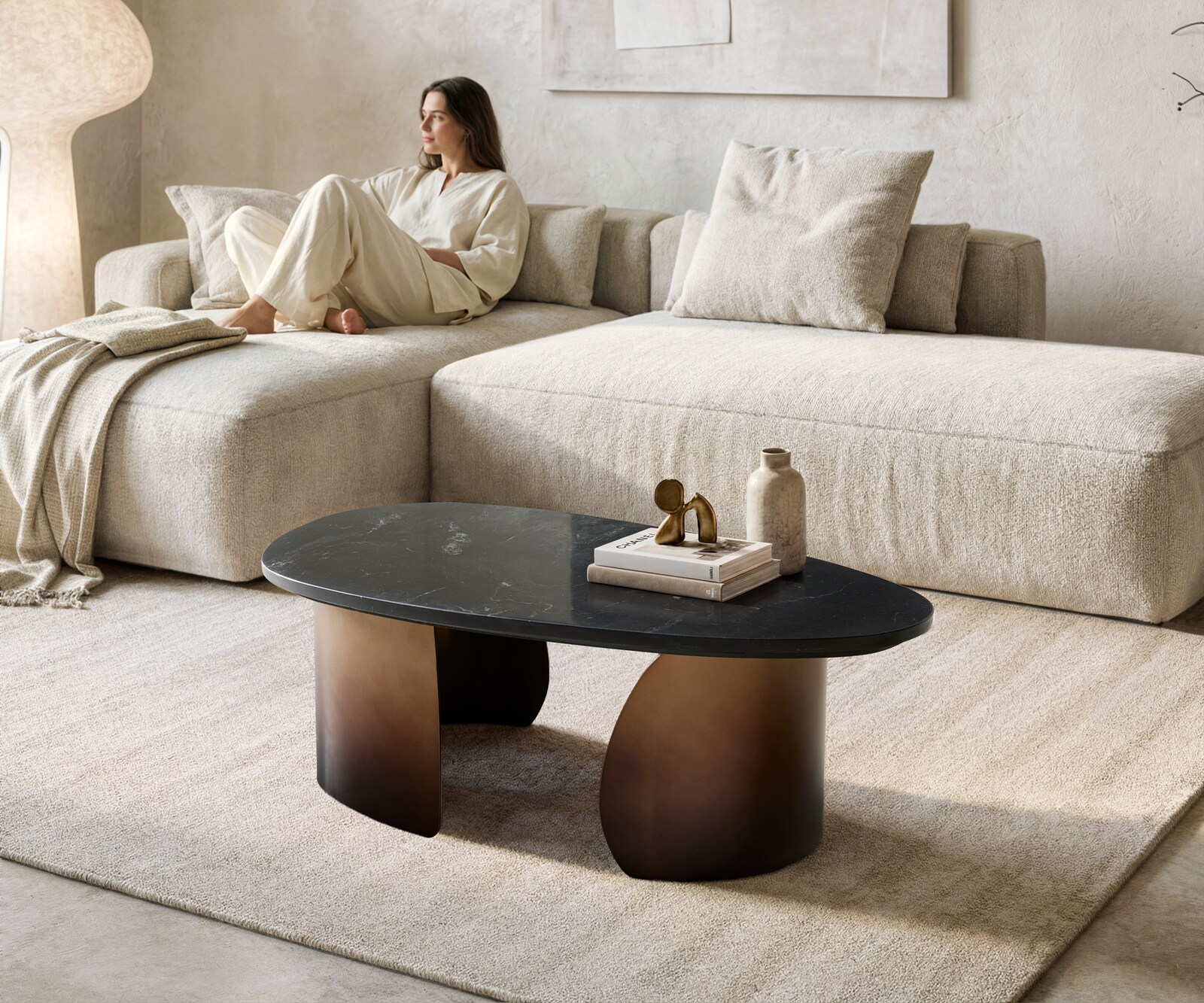 Couchtisch Marvello 100x50 cm Marmor Schwarz Silber Metall Gold Ombre 1