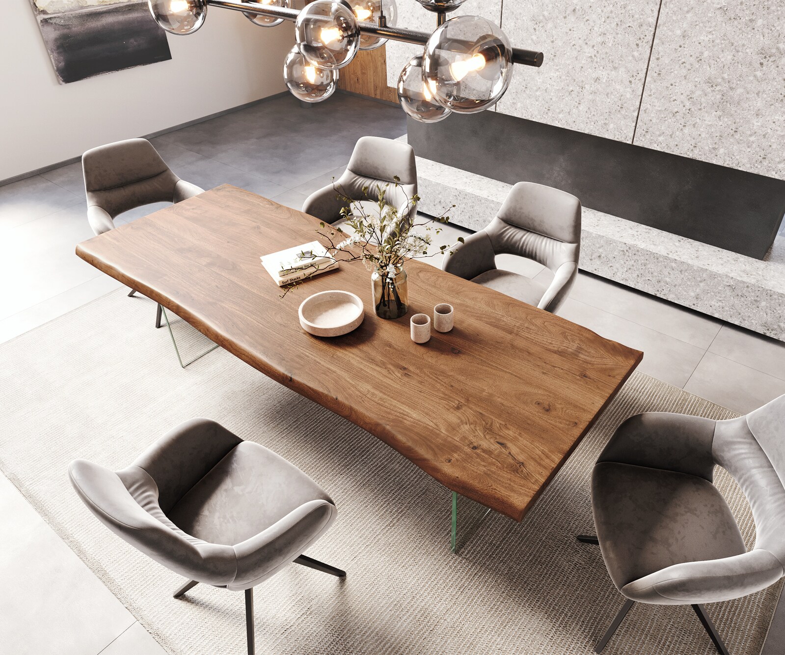 Esstisch Edge 260x100 XL Akazie Braun Glas Live-Edge 3