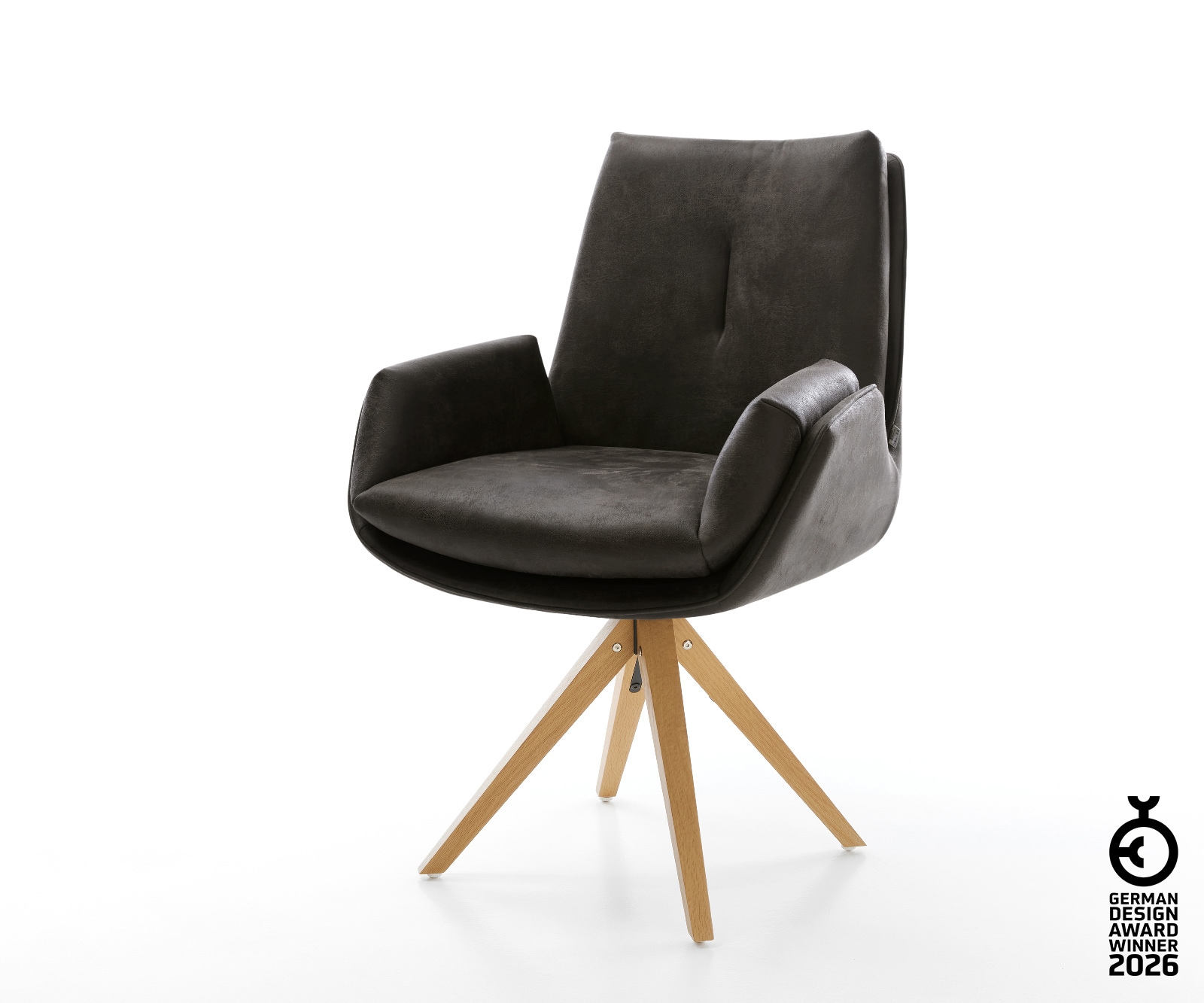 Drehstuhl Clea-Flex Mikrofaser Anthrazit Vintage Holzgestell kantig Natur 360° drehbar