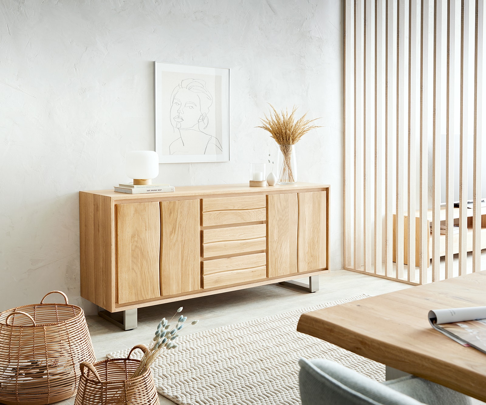 Sideboard Live-Edge 170 cm Eiche Natur 3 Schübe 4 Türen Sideboard Live-Edge 170 cm Eiche Natur 3 Schübe 4 Türen