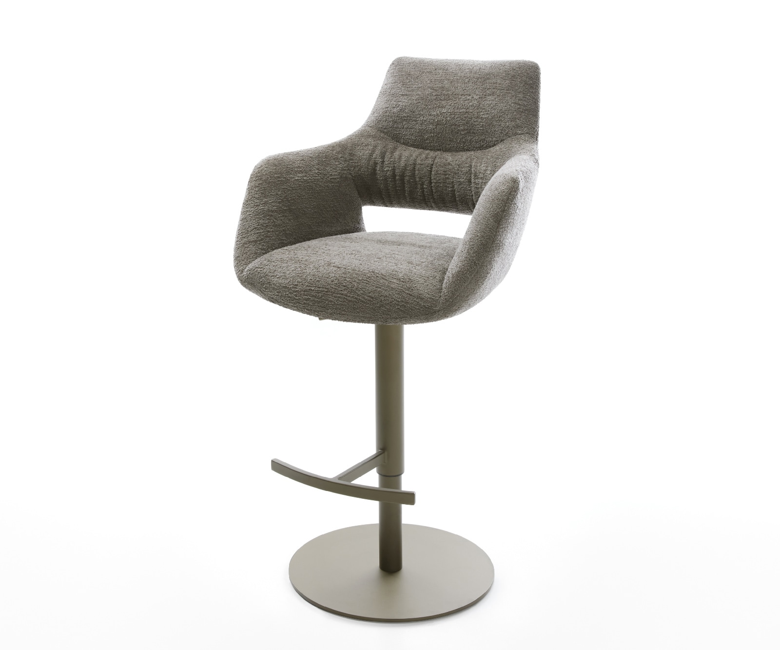 Barstuhl Yago-Flex Bouclé Soft Schlamm Drehfuß höhenverstellbar Metall Titanfarben Taschenfederkern 1
