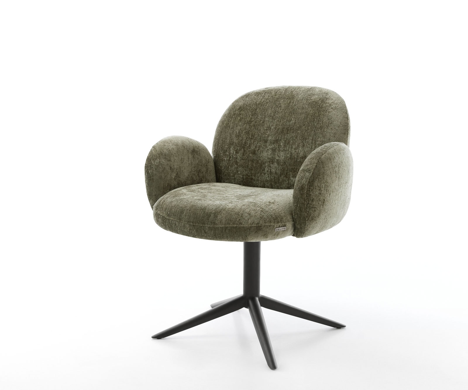Drehstuhl Nube-Flex mit Armlehnen Chenille Olive Fußkreuz Schwarz 360° drehbar Wippfunktion Taschenfederkern