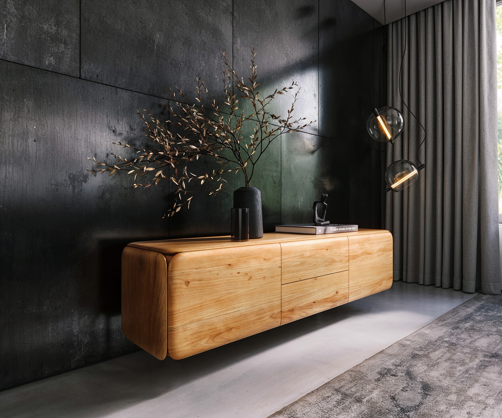 Lowboard Shavani 175 cm Akazie Natur 2 Türen 2 Schubladen schwebend Lowboard Shavani 175 cm Akazie Natur 2 Türen 2 Schubladen schwebend