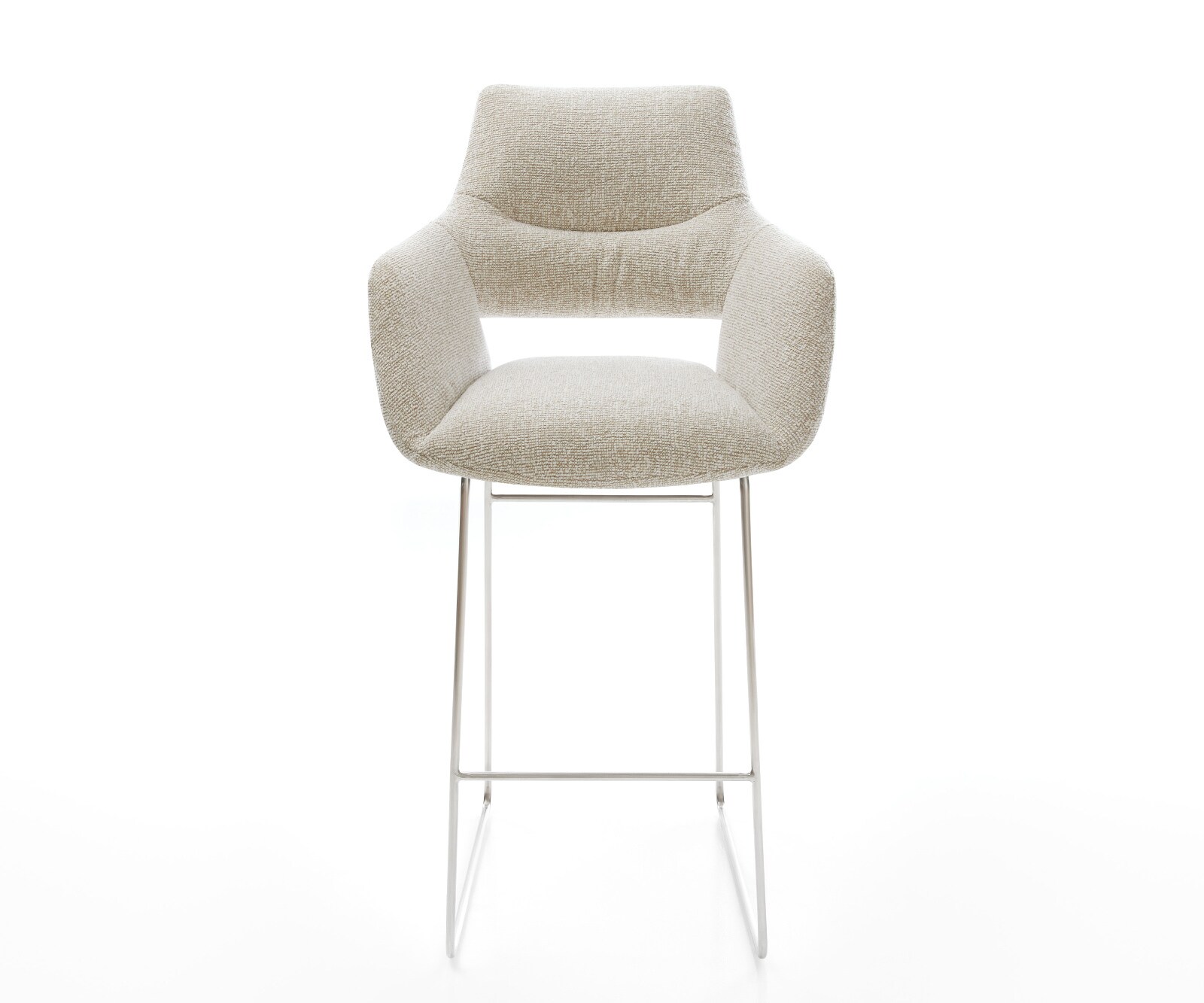 Barstuhl Yago-Flex Webstoff Soft Beige Kufengestell Edelstahl Silberfarben Taschenfederkern 1