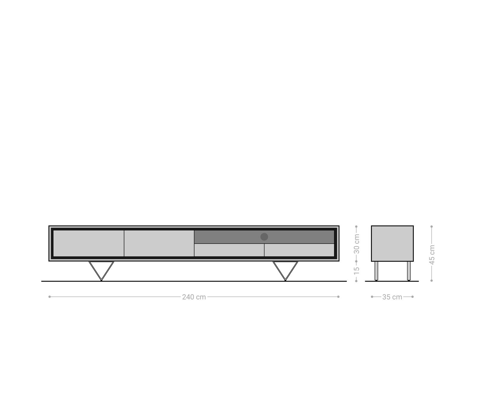 Lowboard Stonegrace 240 cm Akazie Braun Steinfurnier 2 Türen 2 Schubladen 1 Fach V-Fuß Schwarz 6
