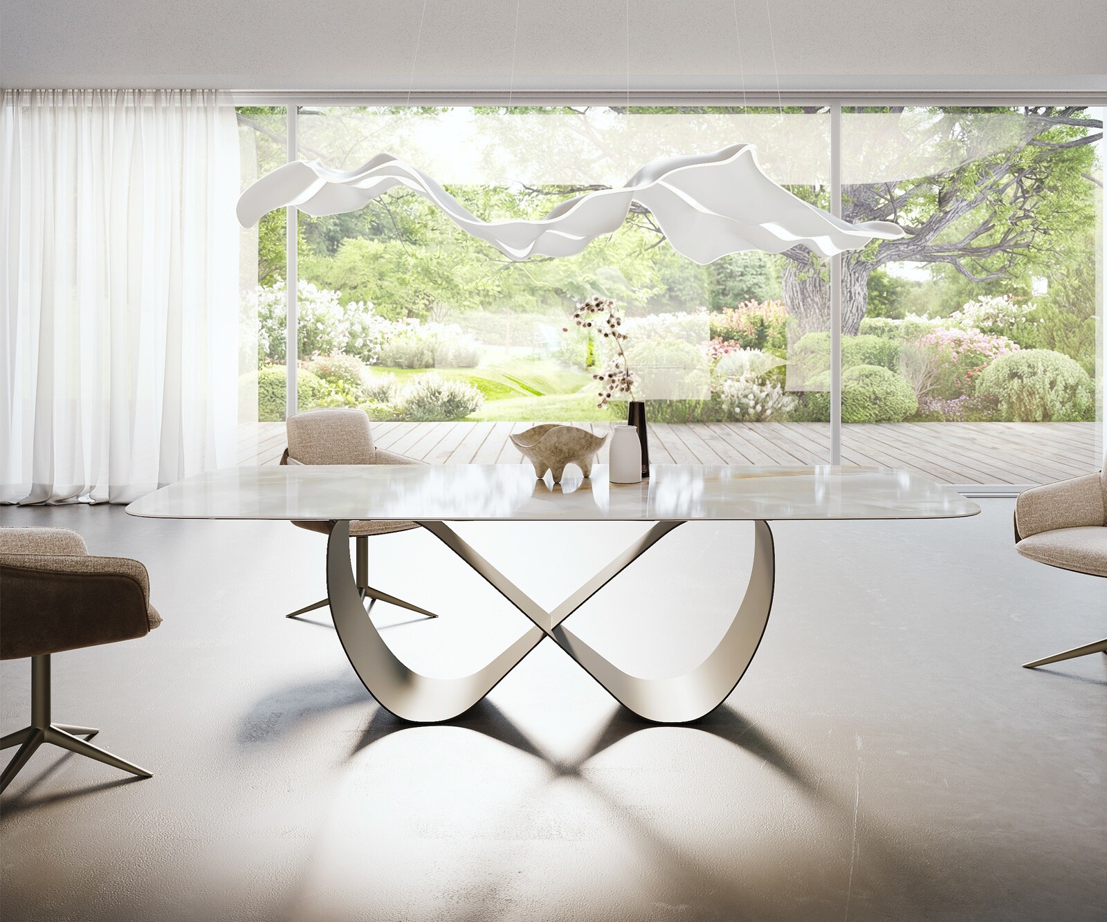 Esstisch Edge Boot 270x120 cm Keramik Iris FMG Onice Grigio Infinity Metall Effektfinish Titan 2