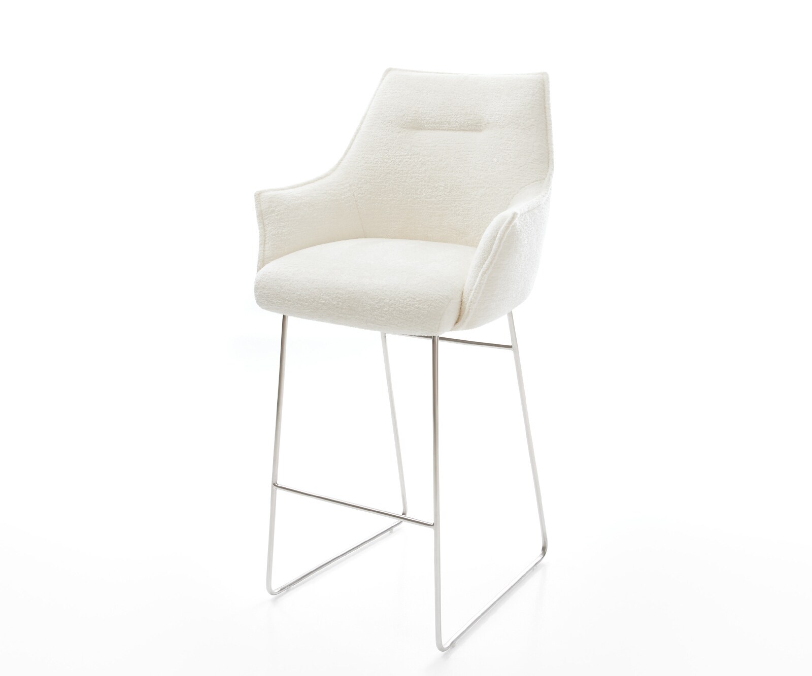 Chaise-de-bar Alja-Flex Bouclé doux Beige Pied trapèze acier inoxydable Argent Ressort ensaché